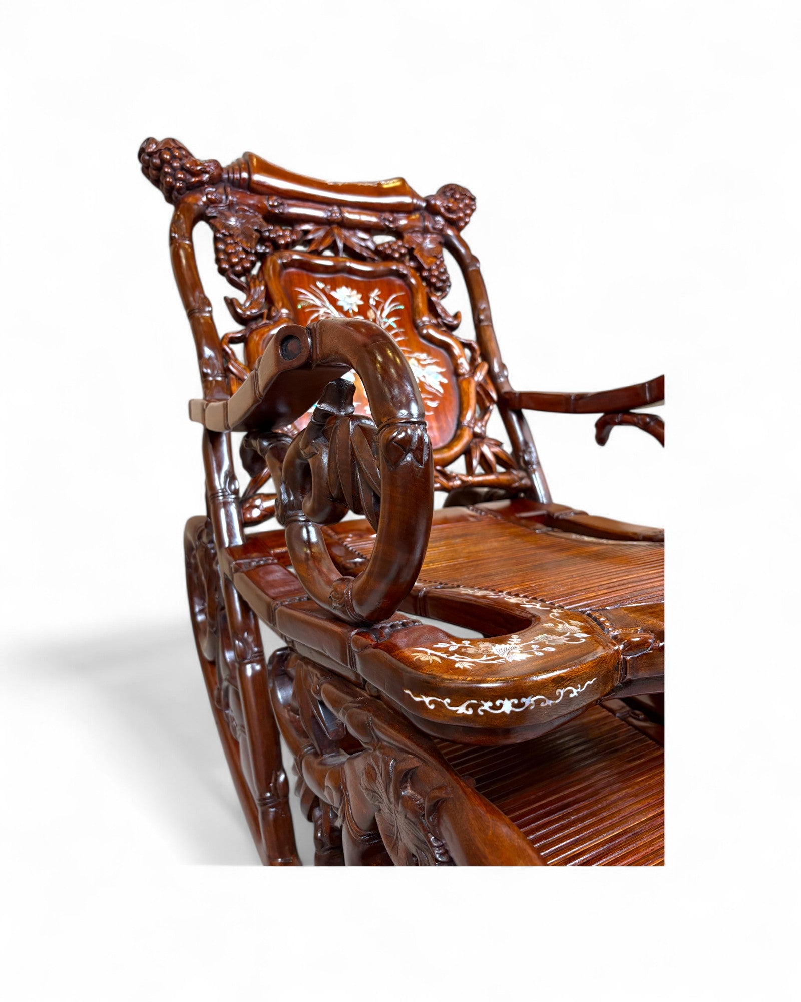 Chinese Mother-of-Pearl Inlaid Rosewood Rocking Recliner (Imperial-Style “Taishi” Chair)
