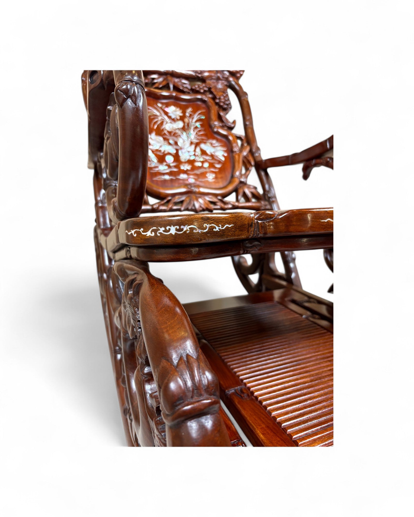 Chinese Mother-of-Pearl Inlaid Rosewood Rocking Recliner (Imperial-Style “Taishi” Chair)