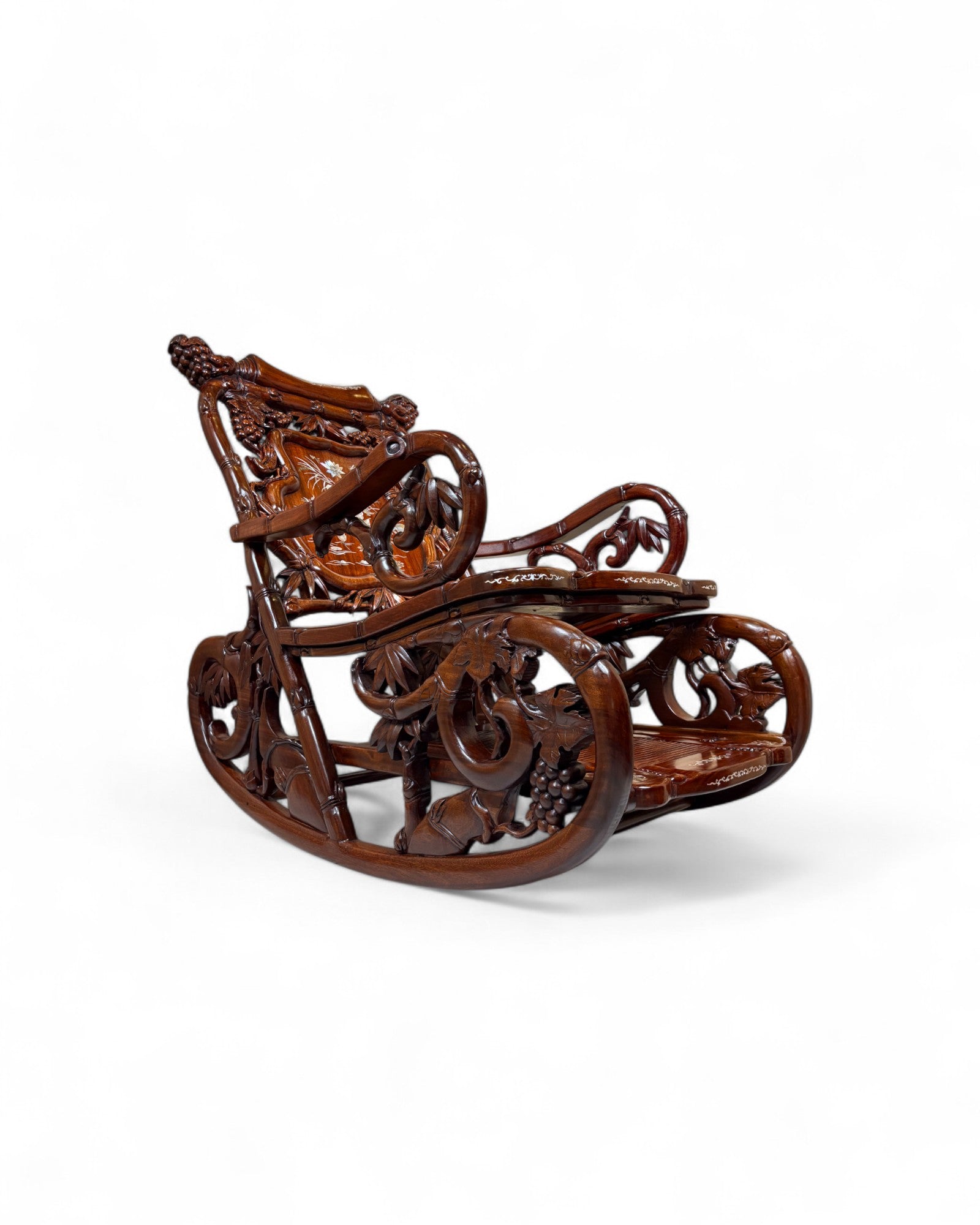 Chinese Mother-of-Pearl Inlaid Rosewood Rocking Recliner (Imperial-Style “Taishi” Chair)