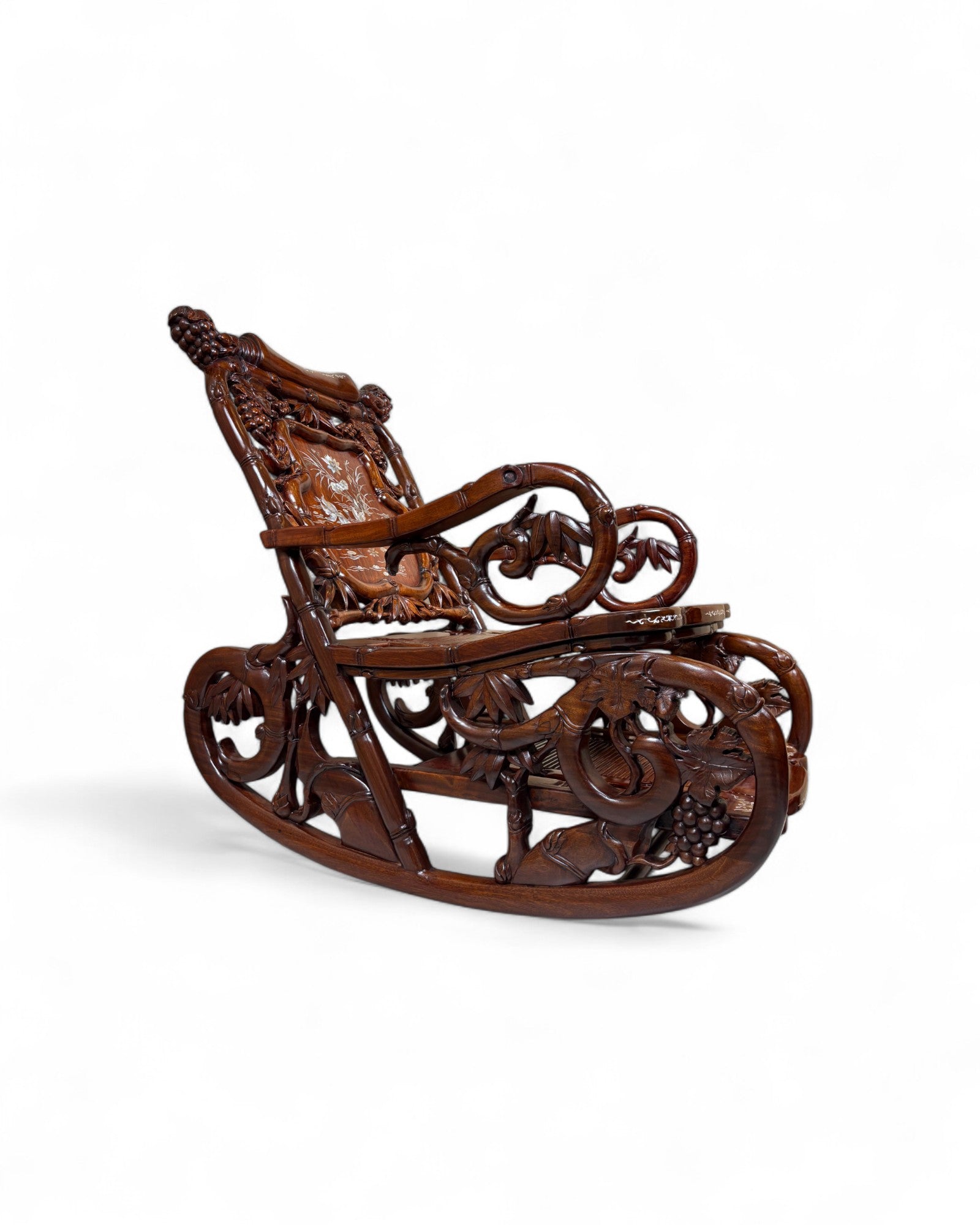 Chinese Mother-of-Pearl Inlaid Rosewood Rocking Recliner (Imperial-Style “Taishi” Chair)