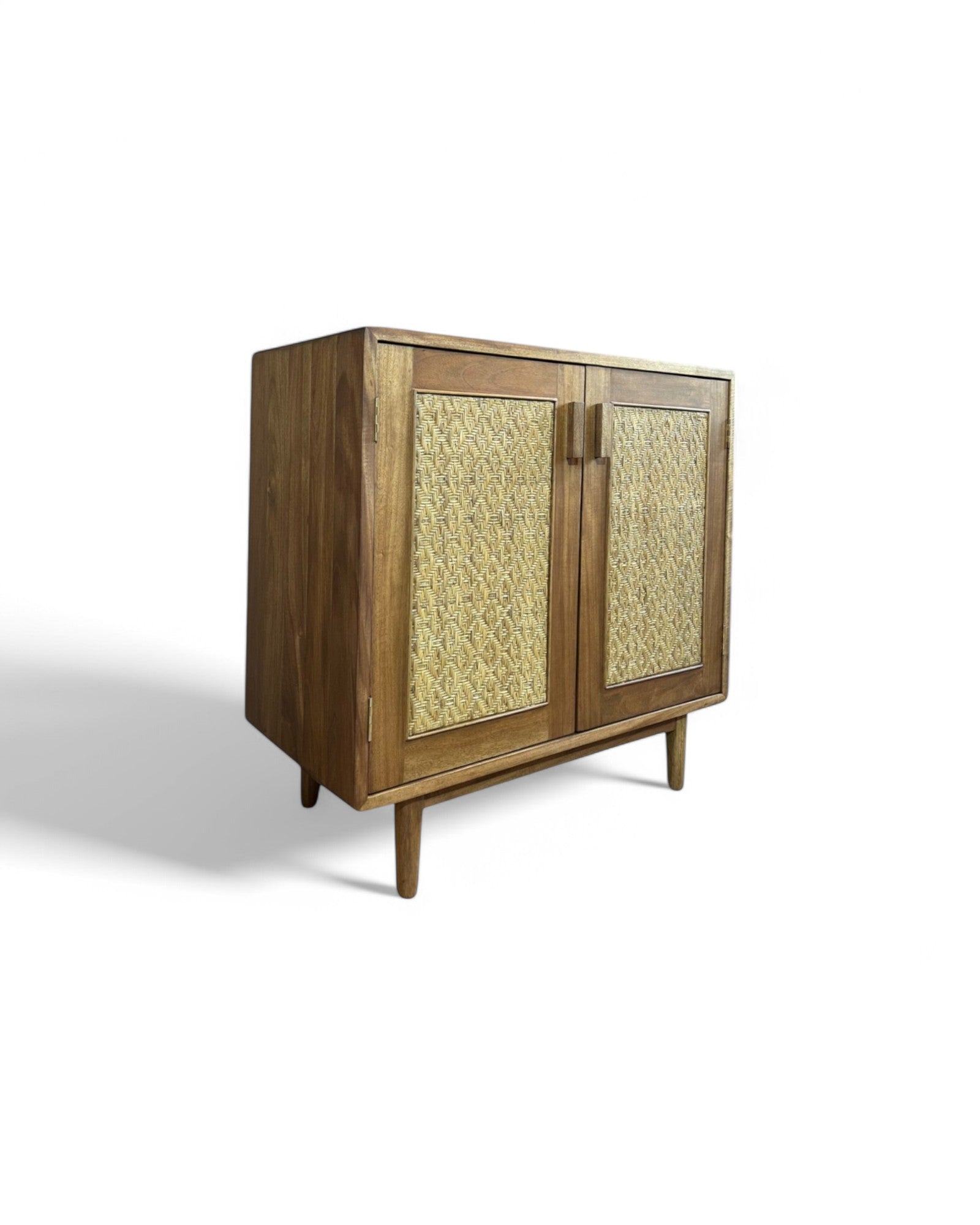 Sadao Wood Diamond Weave Rattan Low Sideboard