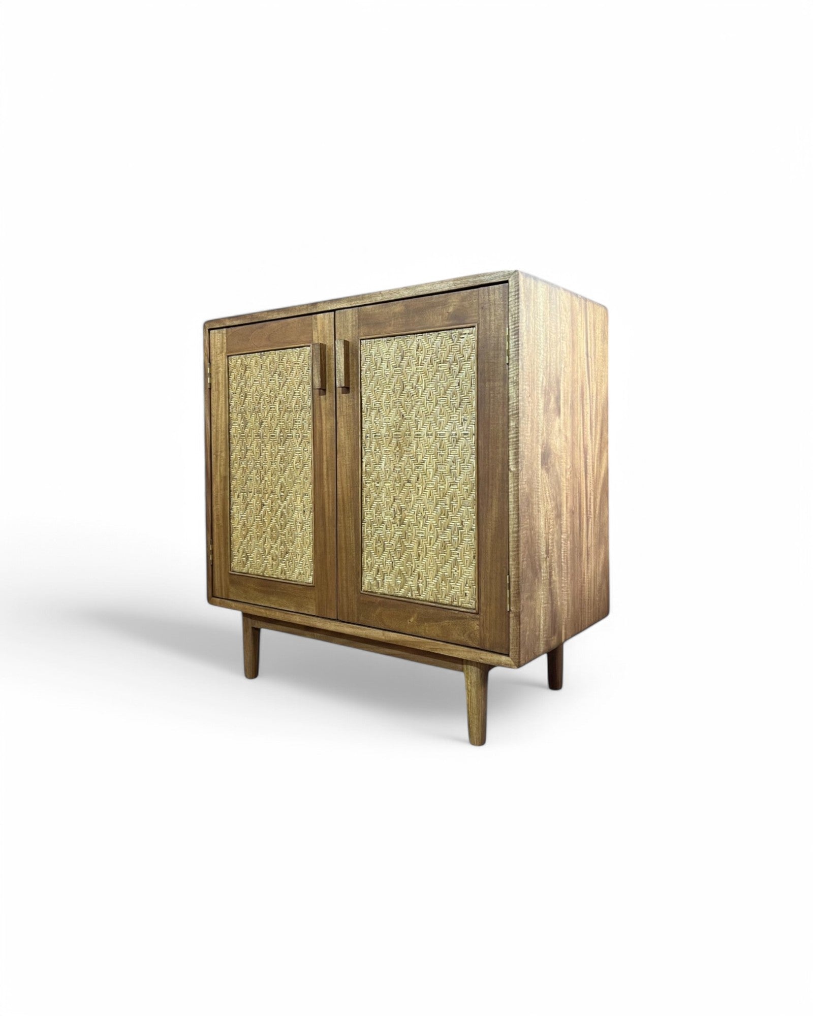 Sadao Wood Diamond Weave Rattan Low Sideboard
