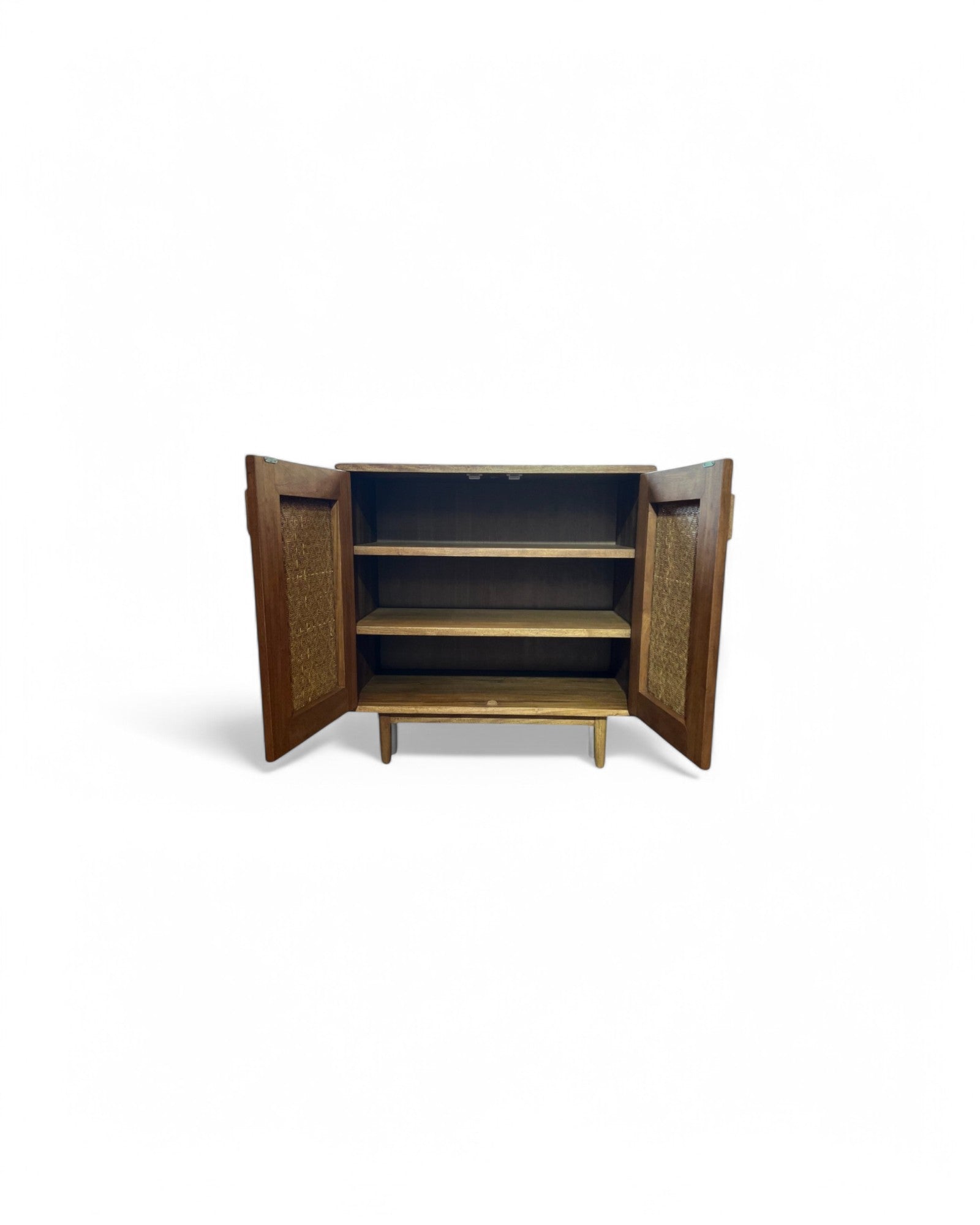Sadao Wood Diamond Weave Rattan Low Sideboard