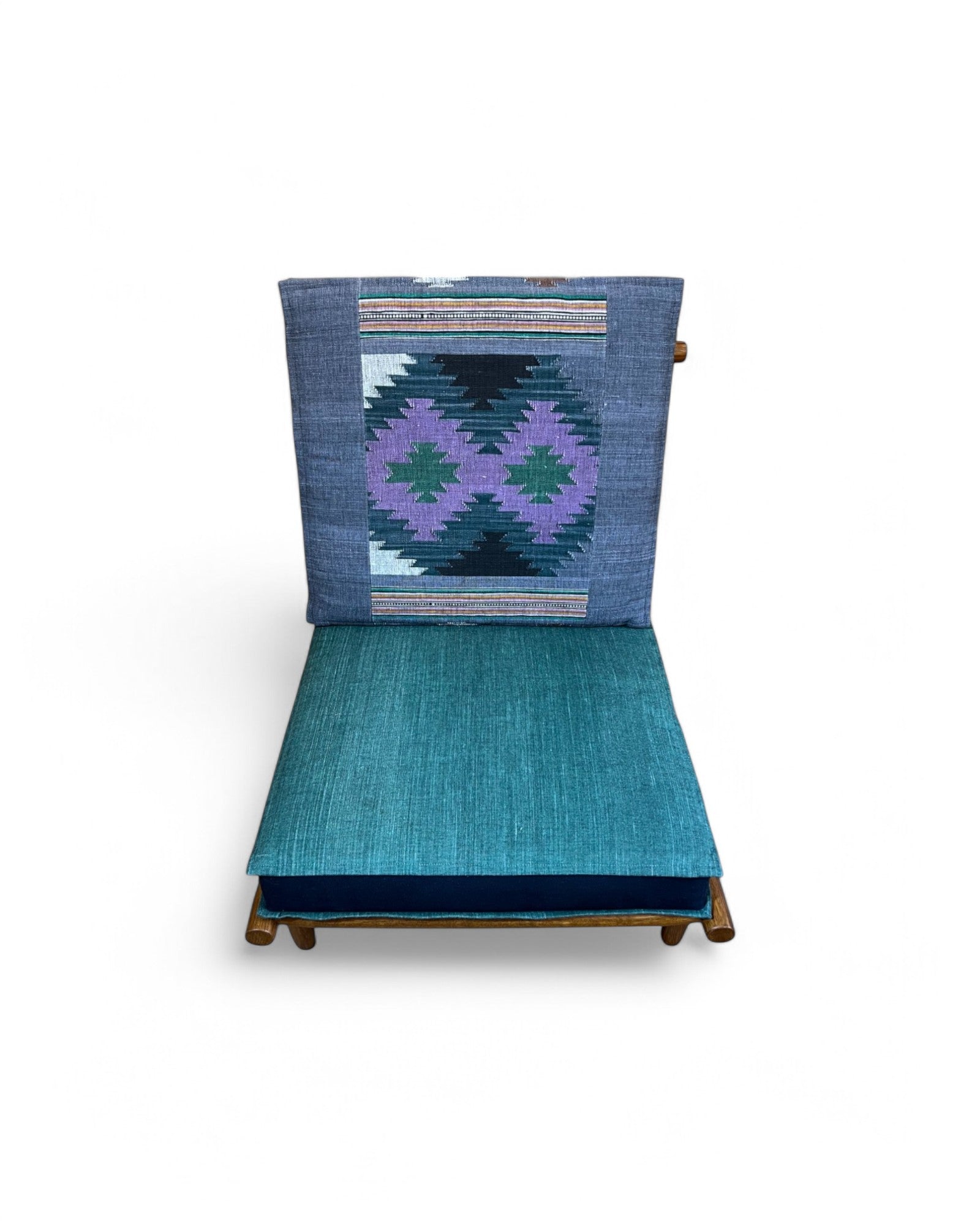 Patchwork Diamond Pattern Thai Weave White Oak Low Lounge Chair