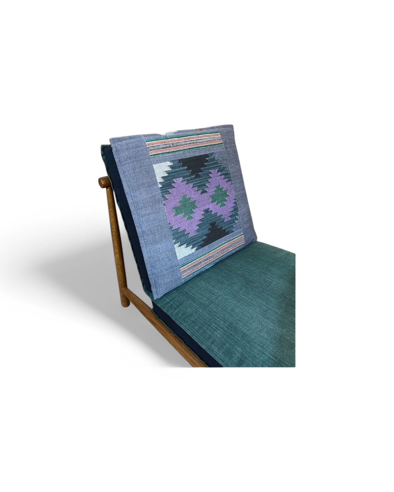 Patchwork Diamond Pattern Thai Weave White Oak Low Lounge Chair