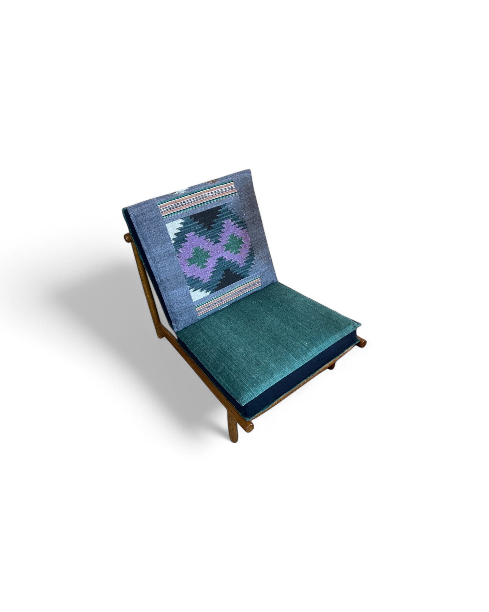 Patchwork Diamond Pattern Thai Weave White Oak Low Lounge Chair