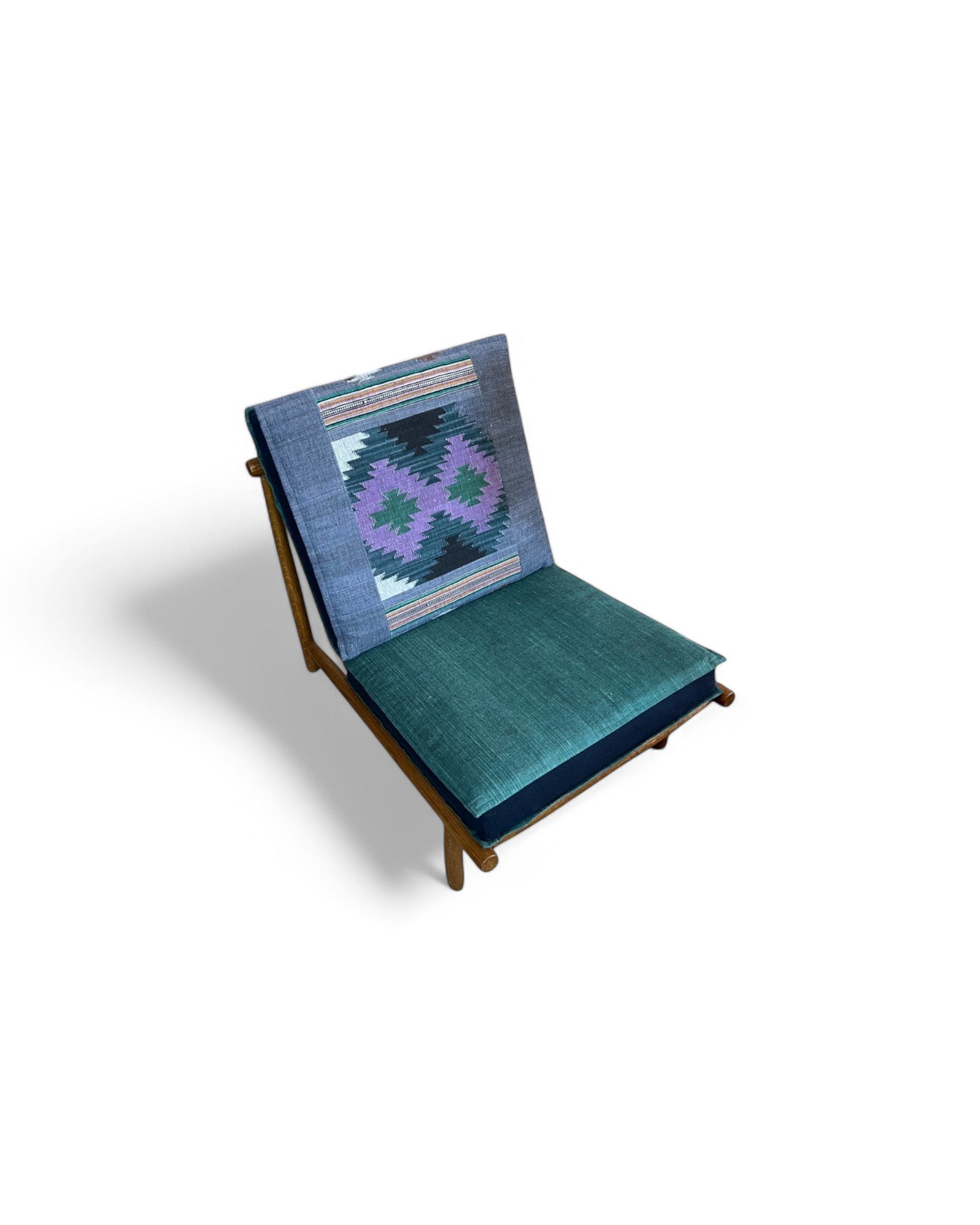 Patchwork Diamond Pattern Thai Weave White Oak Low Lounge Chair