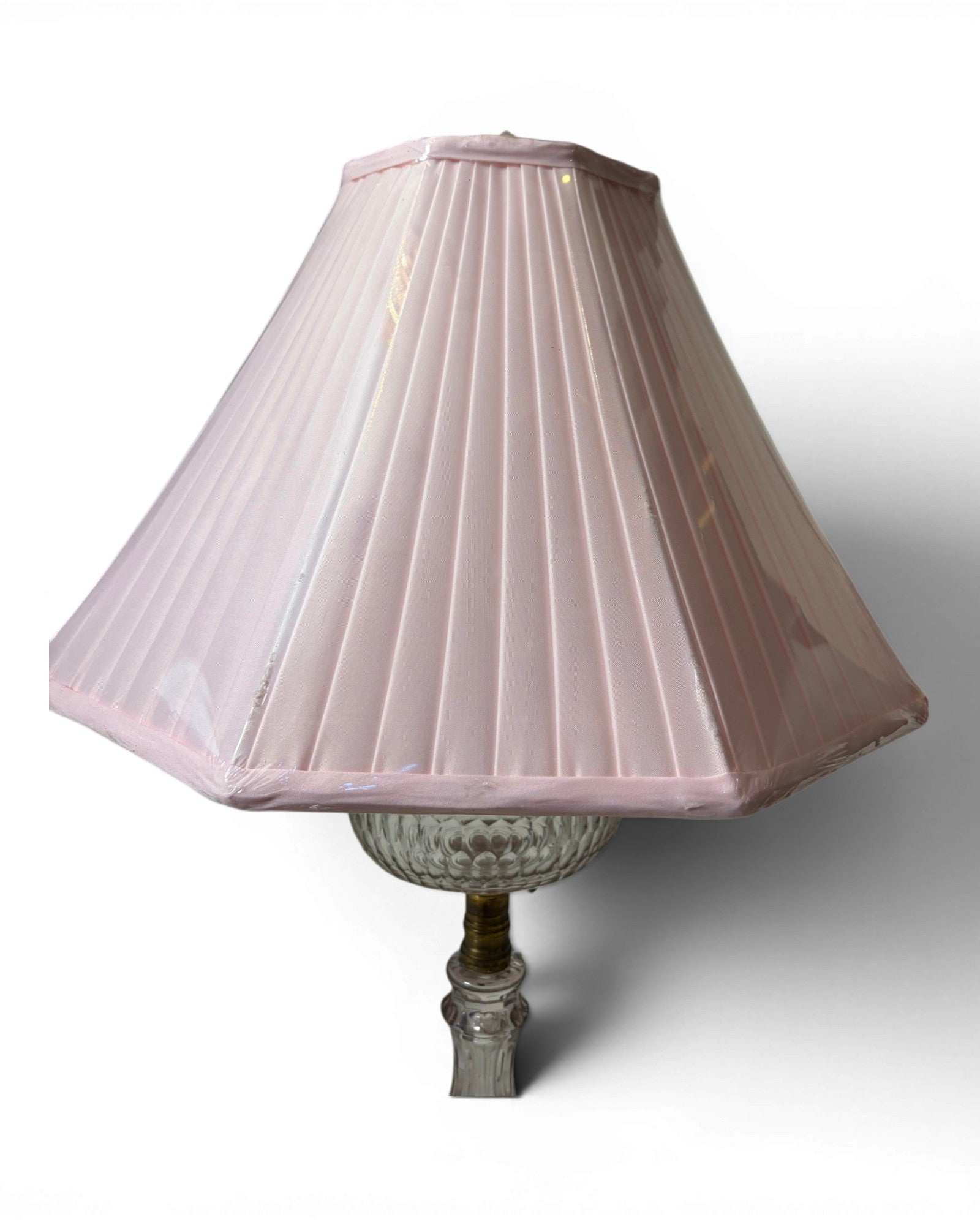 Vintage Clear Glass with Pleated Pink Shade Table Lamp