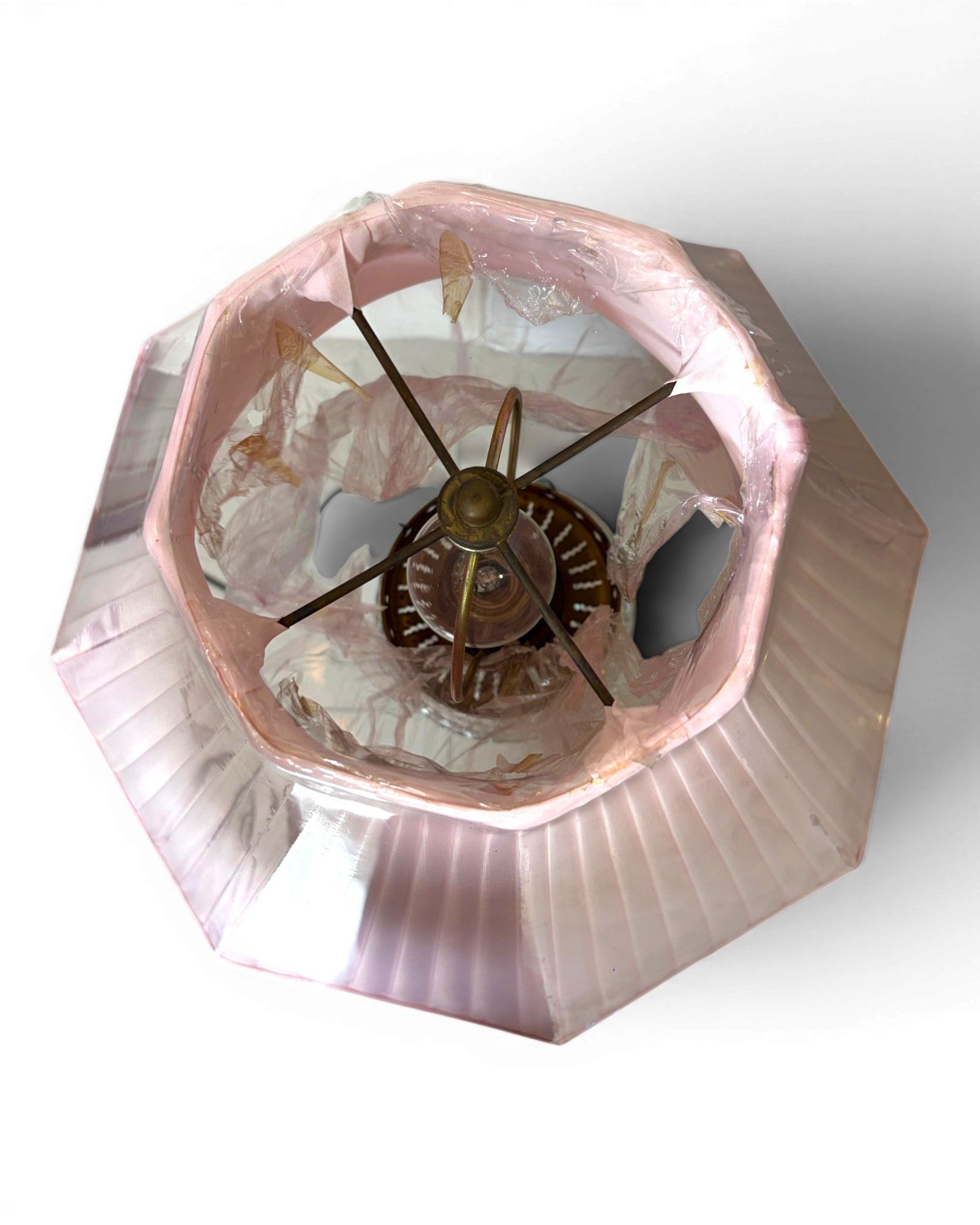 Vintage Clear Glass with Pleated Pink Shade Table Lamp
