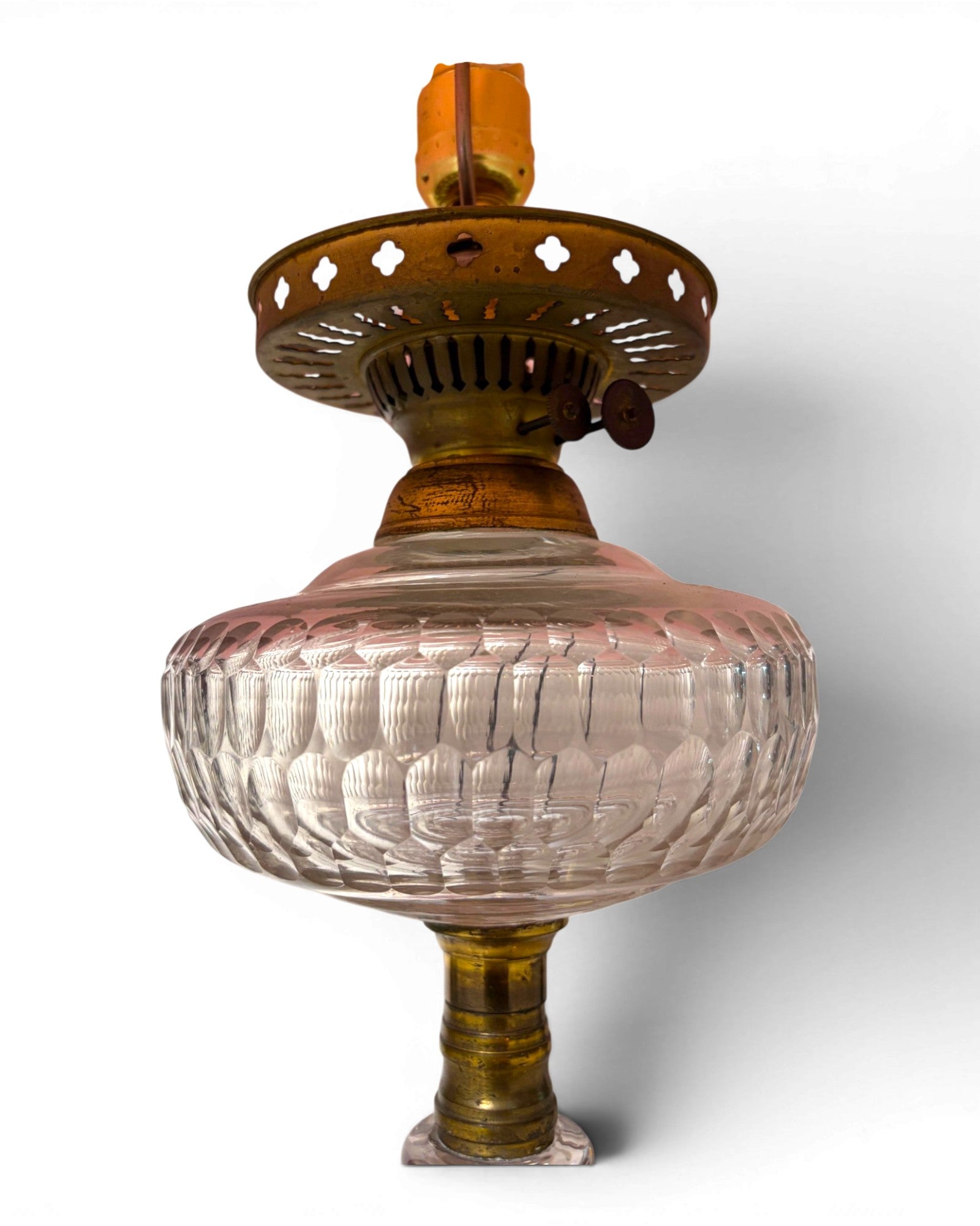 Vintage Clear Glass with Pleated Pink Shade Table Lamp