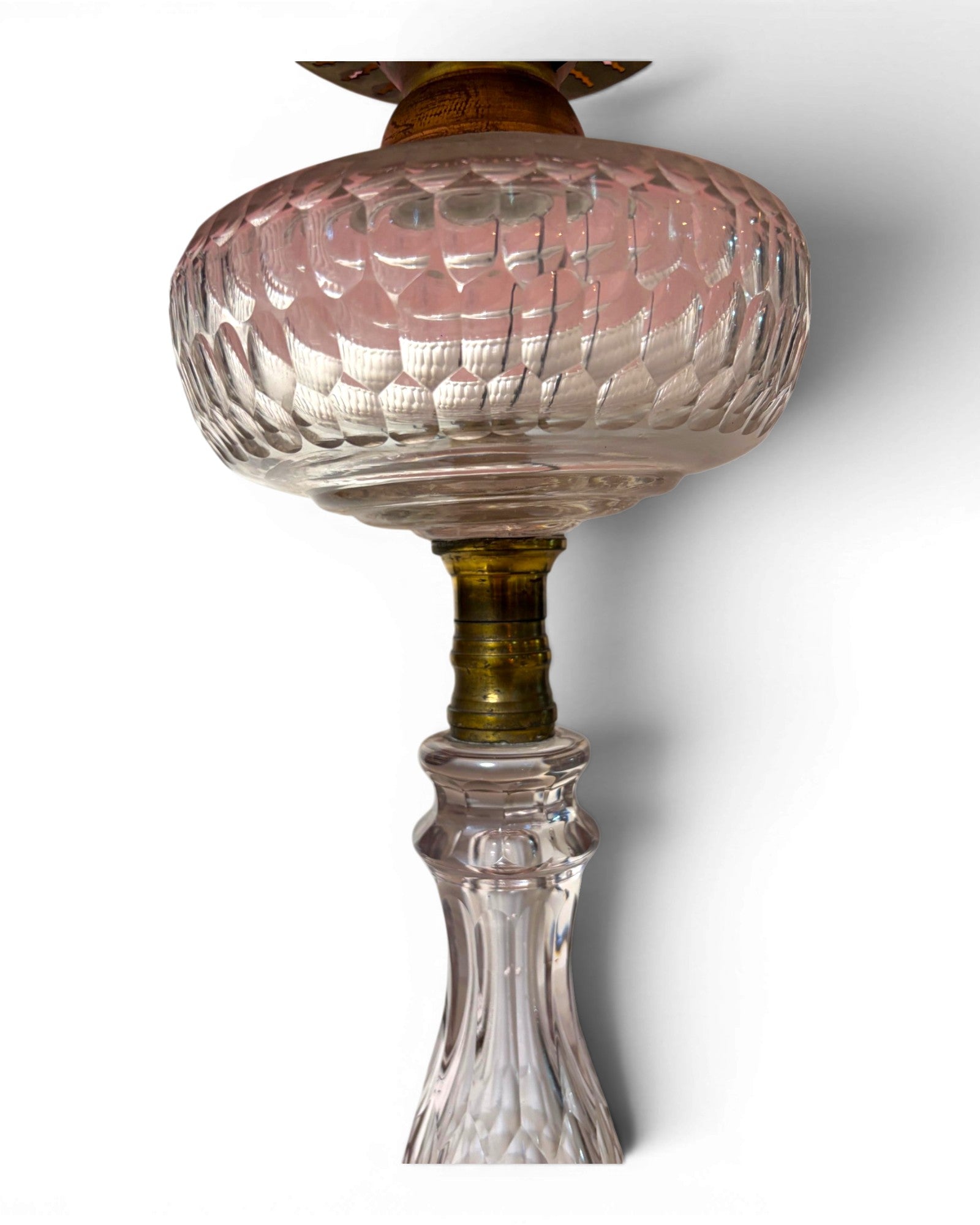 Vintage Clear Glass with Pleated Pink Shade Table Lamp