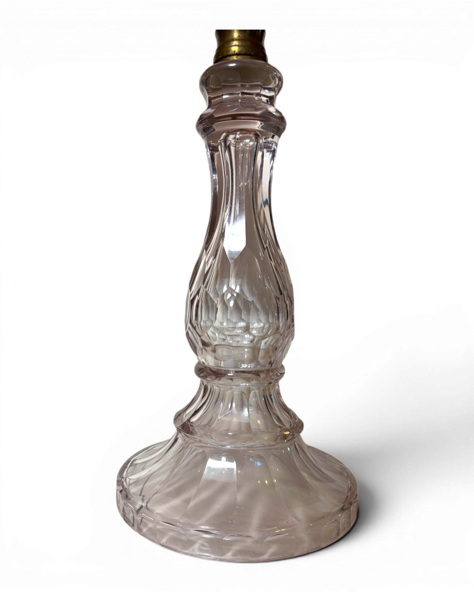 Vintage Clear Glass with Pleated Pink Shade Table Lamp