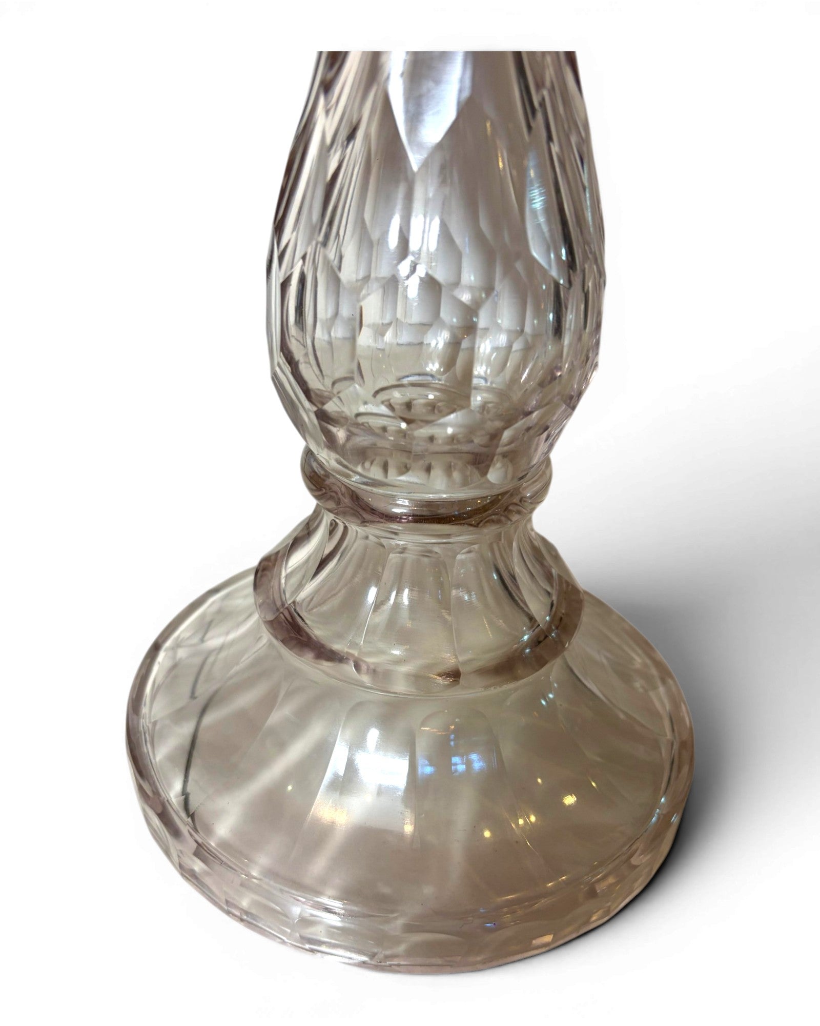Vintage Clear Glass with Pleated Pink Shade Table Lamp