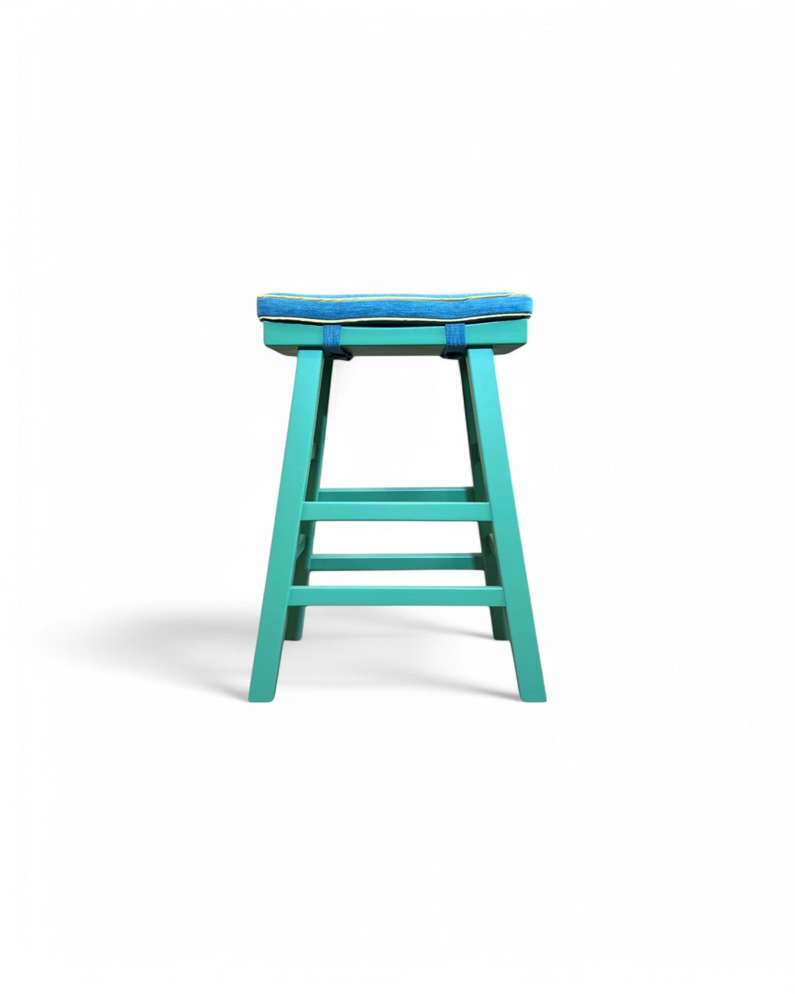 Turqouise Frame Sky Blue Thai Weaved Cushion Barstool