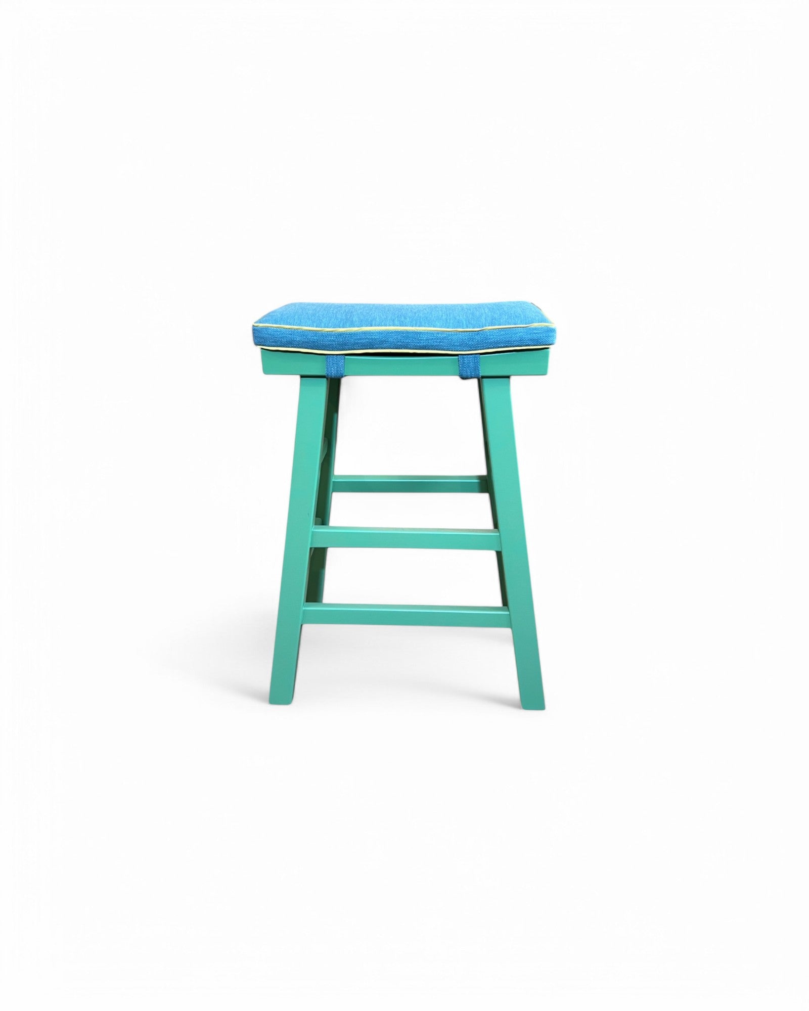 Turqouise Frame Sky Blue Thai Weaved Cushion Barstool