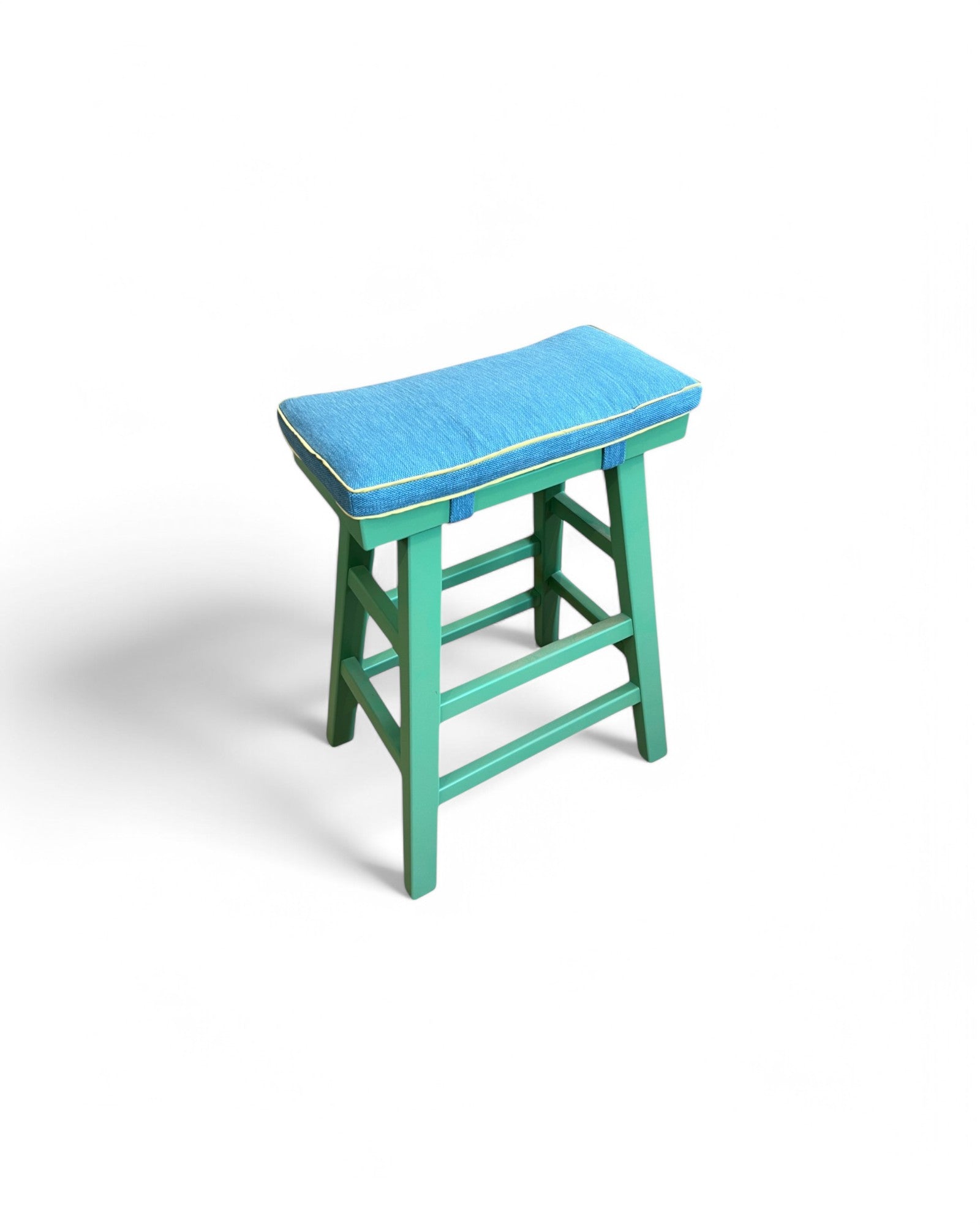 Turqouise Frame Sky Blue Thai Weaved Cushion Barstool
