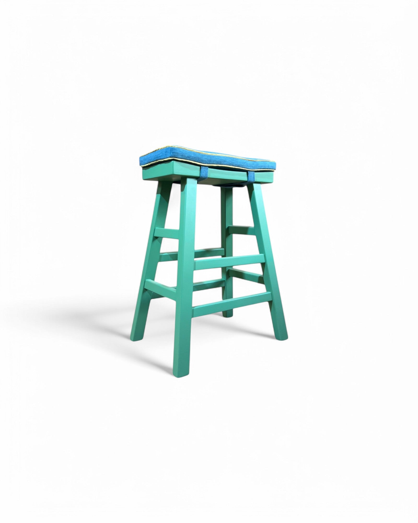 Turqouise Frame Sky Blue Thai Weaved Cushion Barstool - Surround Living - 7