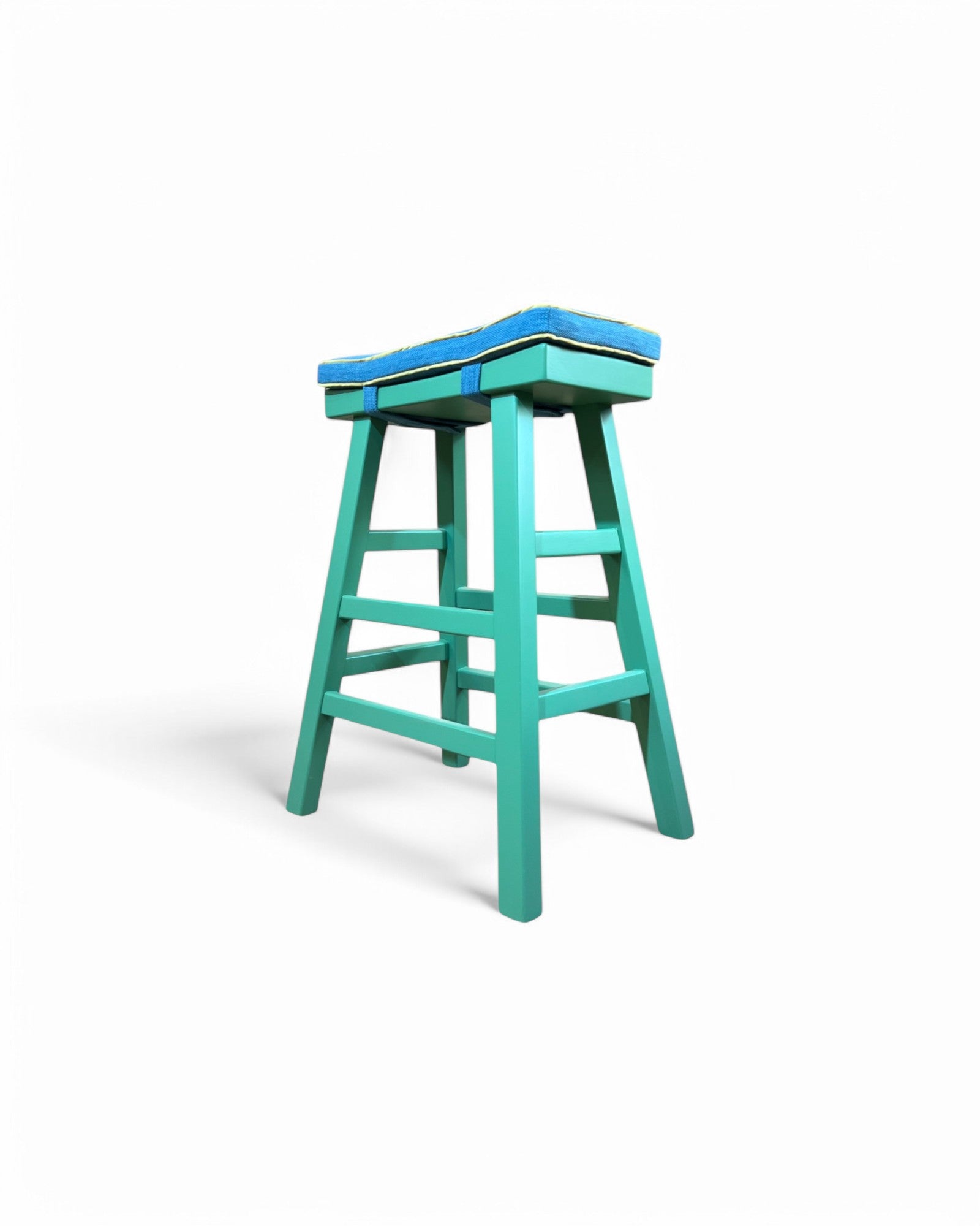 Turqouise Frame Sky Blue Thai Weaved Cushion Barstool - Surround Living - 8
