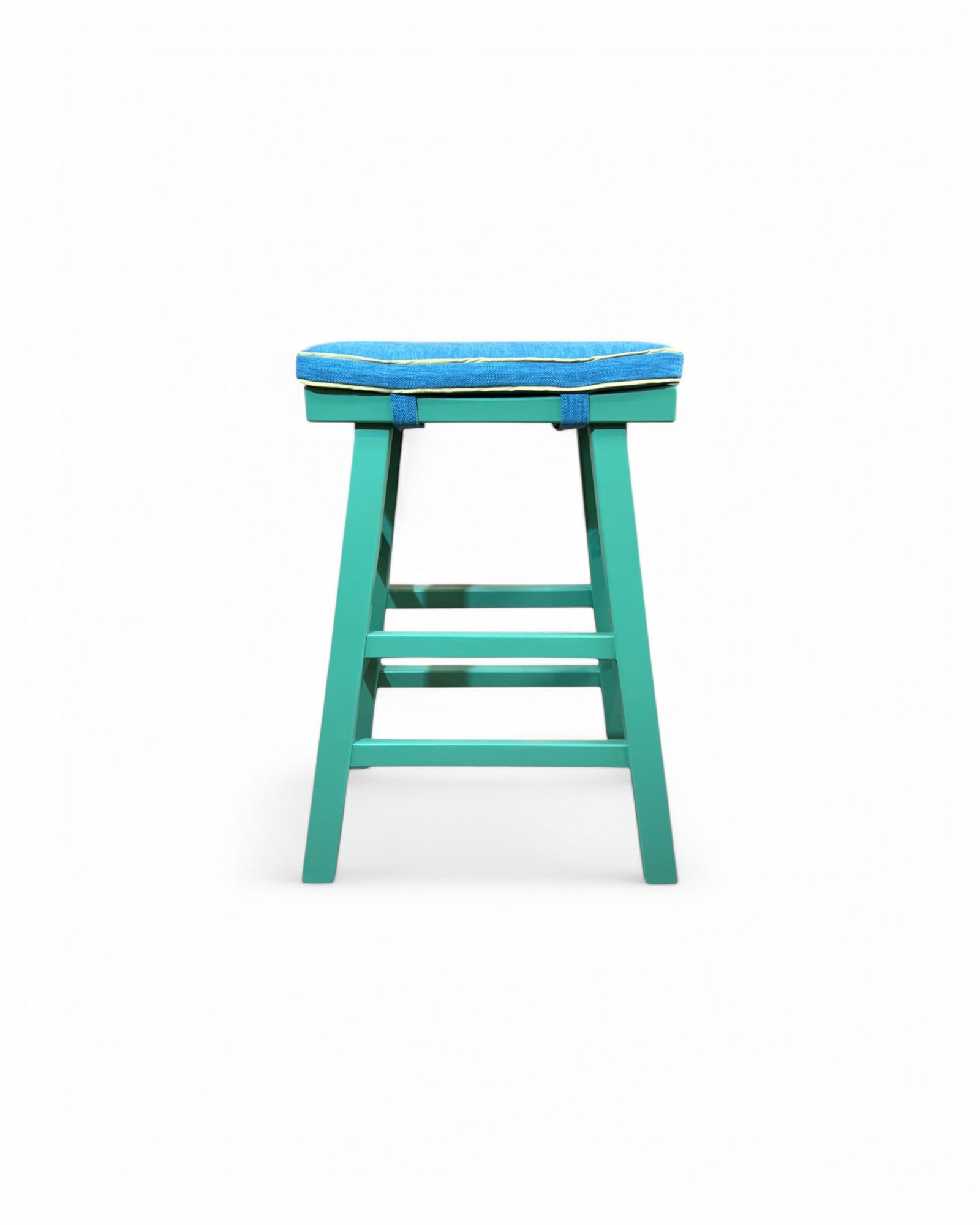 Turqouise Frame Sky Blue Thai Weaved Cushion Barstool