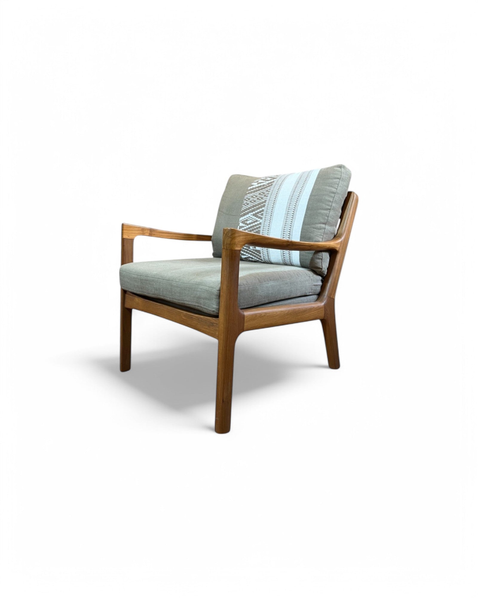 Ikat Khaki Thai Weave Teak Wood Armchair