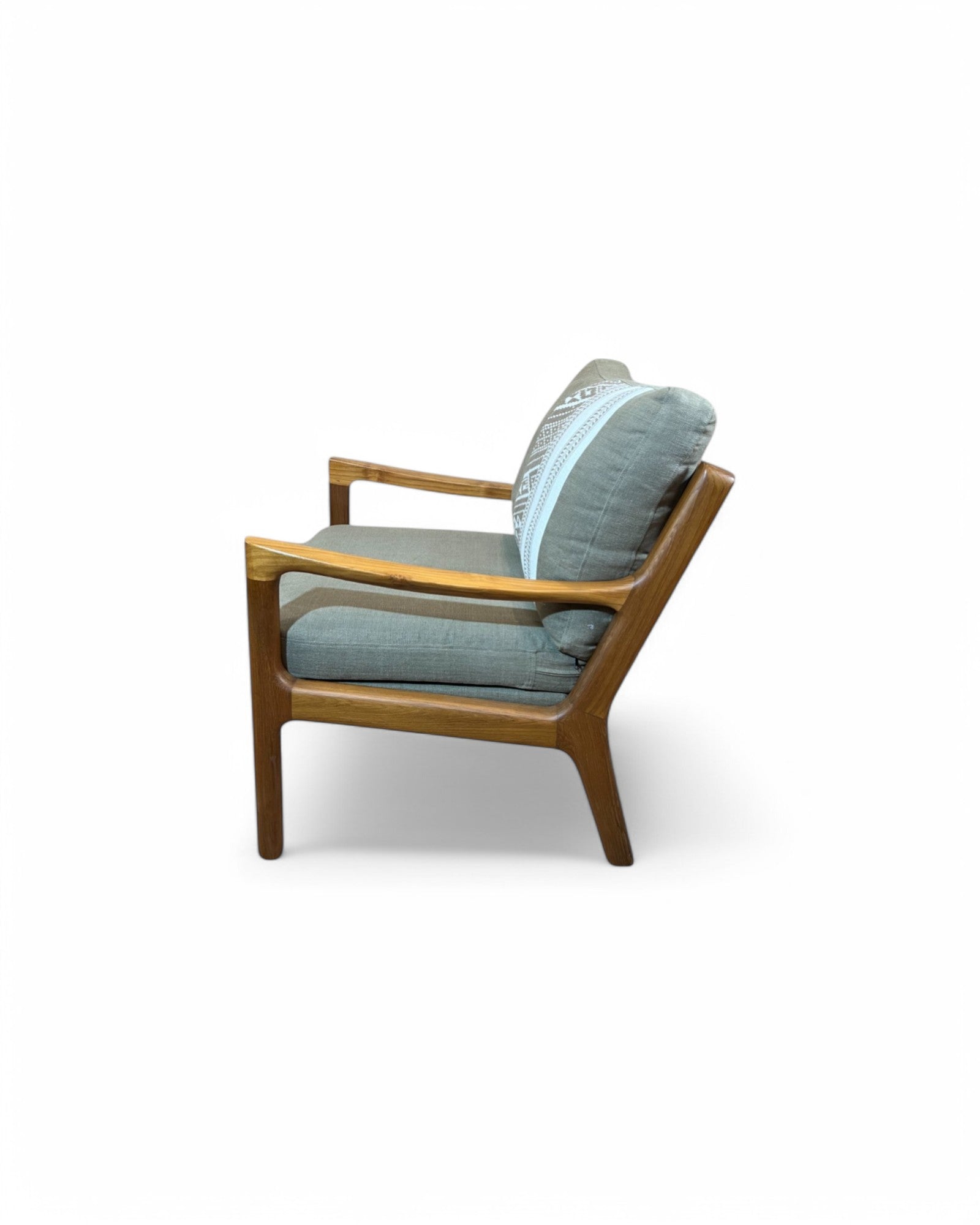 Ikat Khaki Thai Weave Teak Wood Armchair