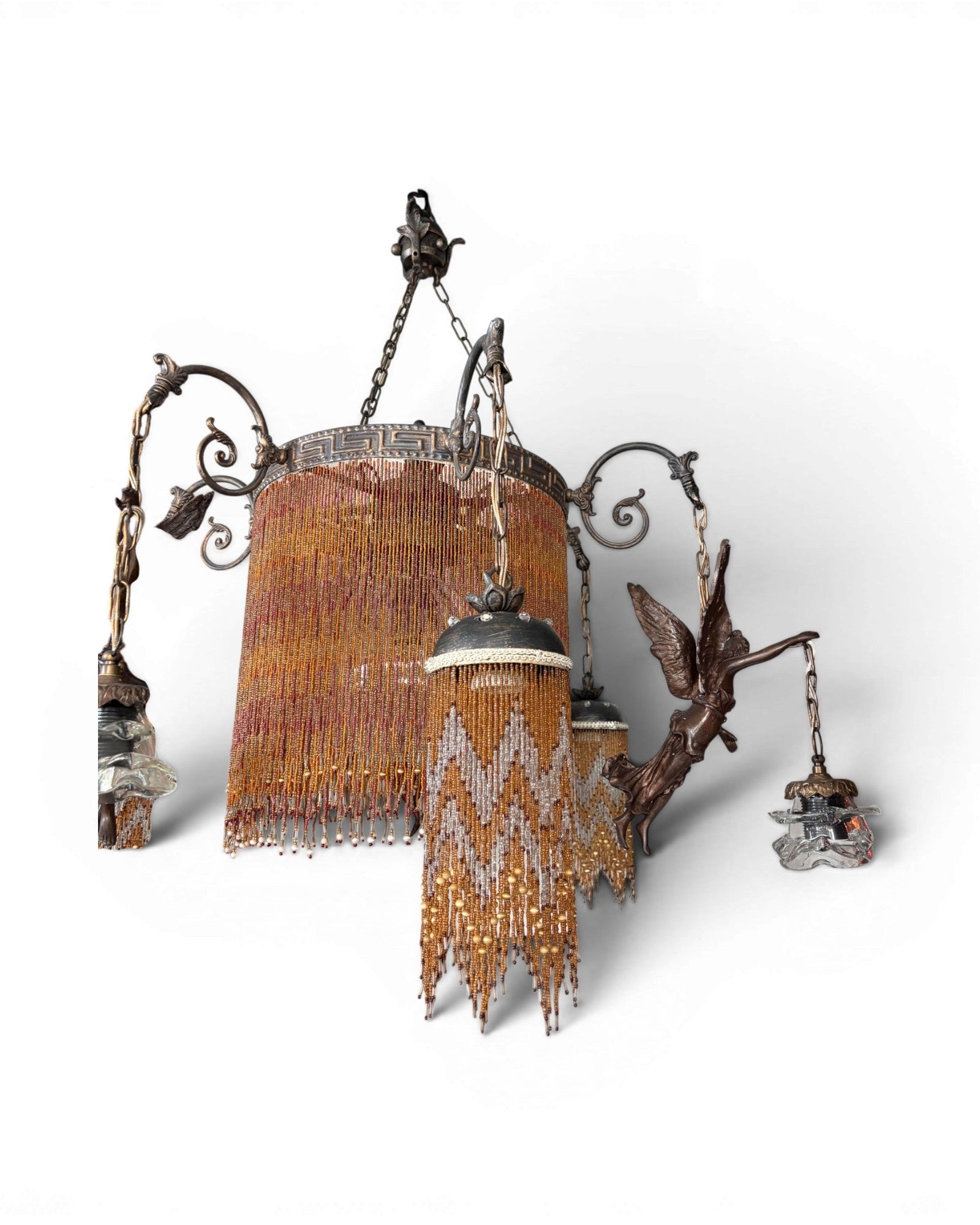 Antique-Style Hanging Lamp with Angel Figures