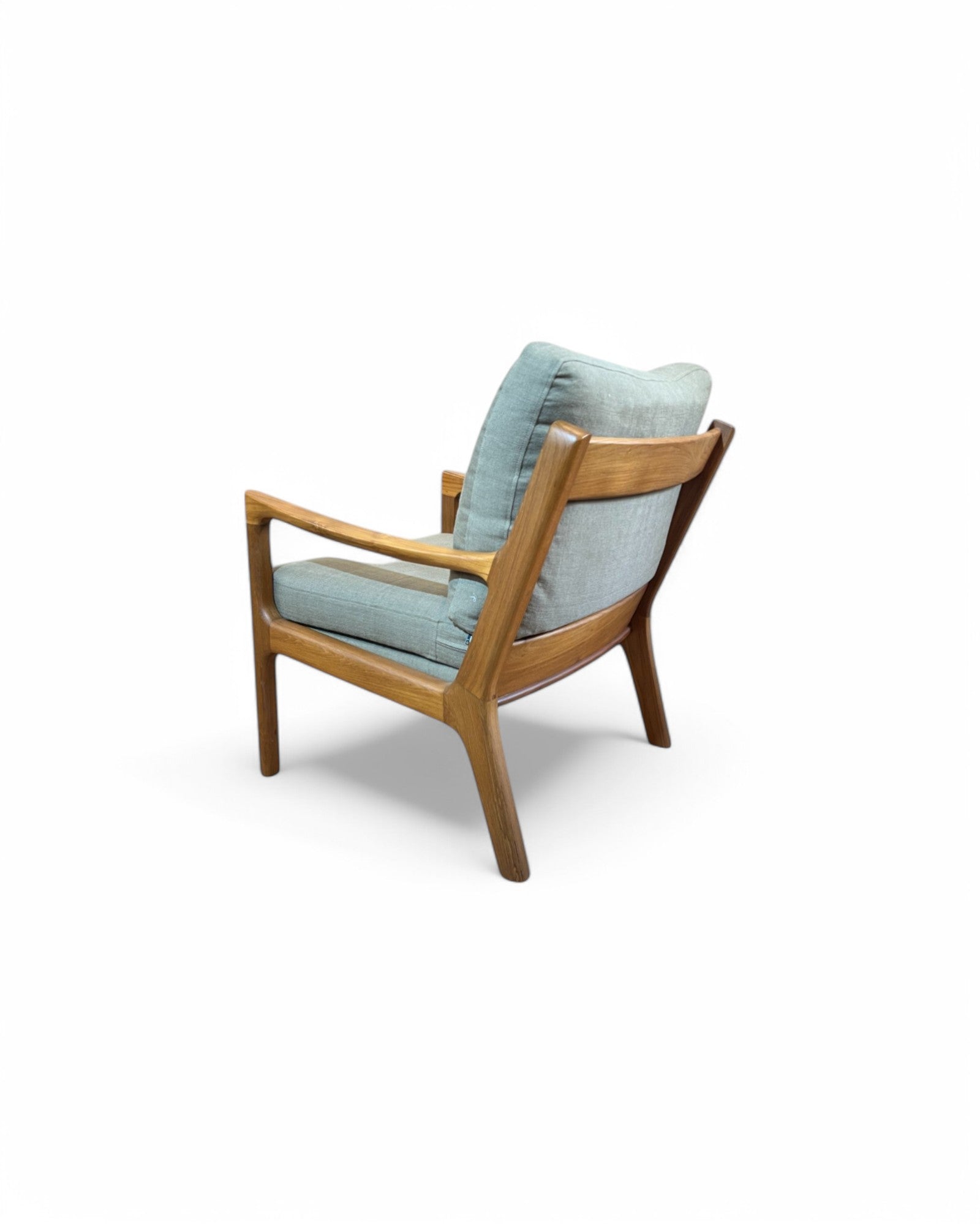 Ikat Khaki Thai Weave Teak Wood Armchair
