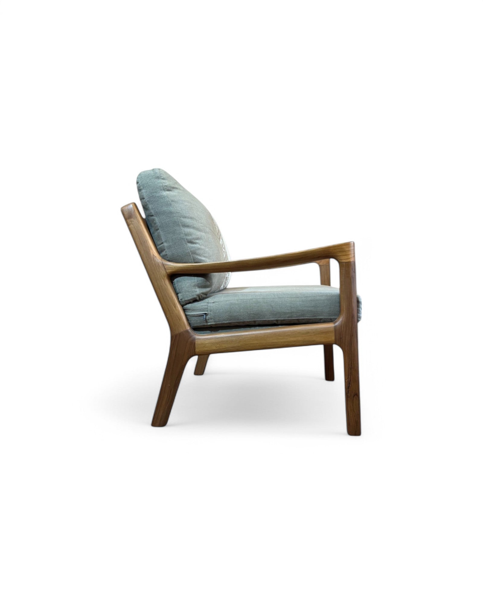 Ikat Khaki Thai Weave Teak Wood Armchair