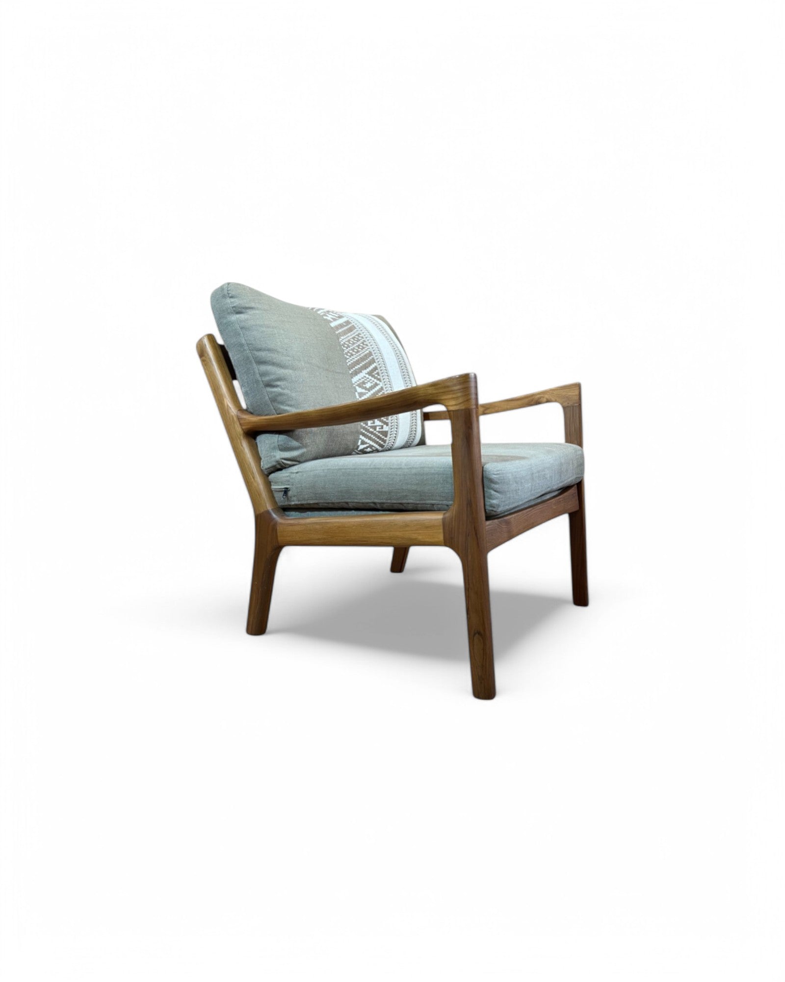 Ikat Khaki Thai Weave Teak Wood Armchair