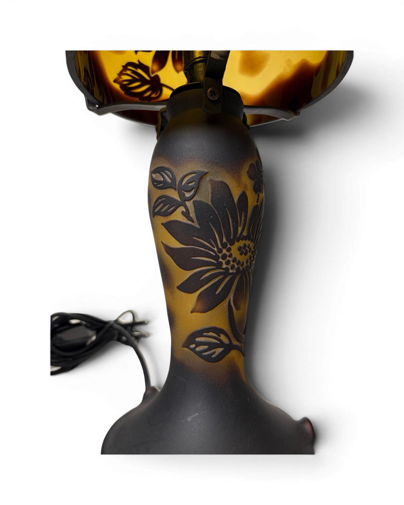Art Nouveau Cameo Glass Table Lamp - Brown