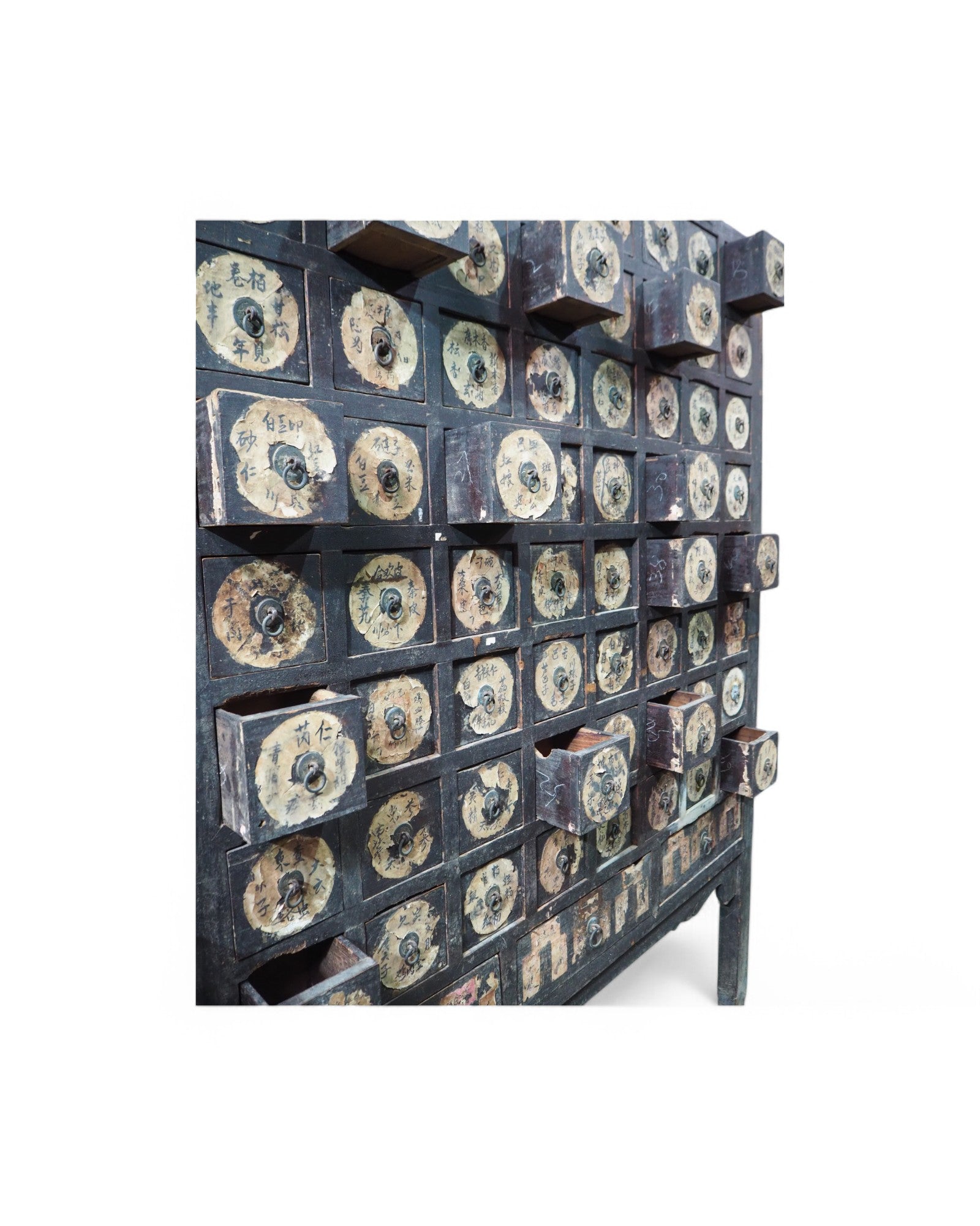 19th Century Antique Chinese Medicine Cabinet with Preserved Hand-Calligraphic Labels