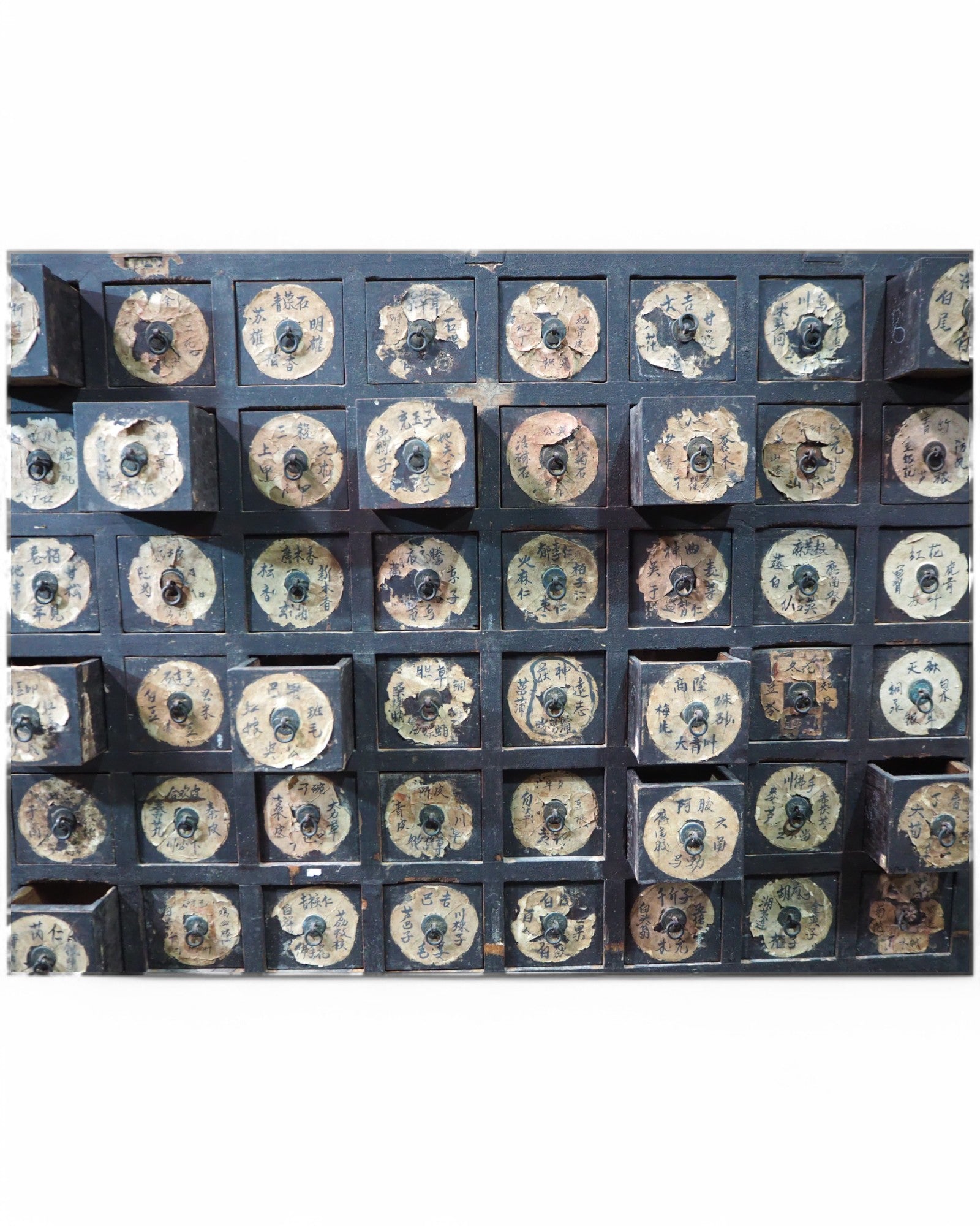 19th Century Antique Chinese Medicine Cabinet with Preserved Hand-Calligraphic Labels