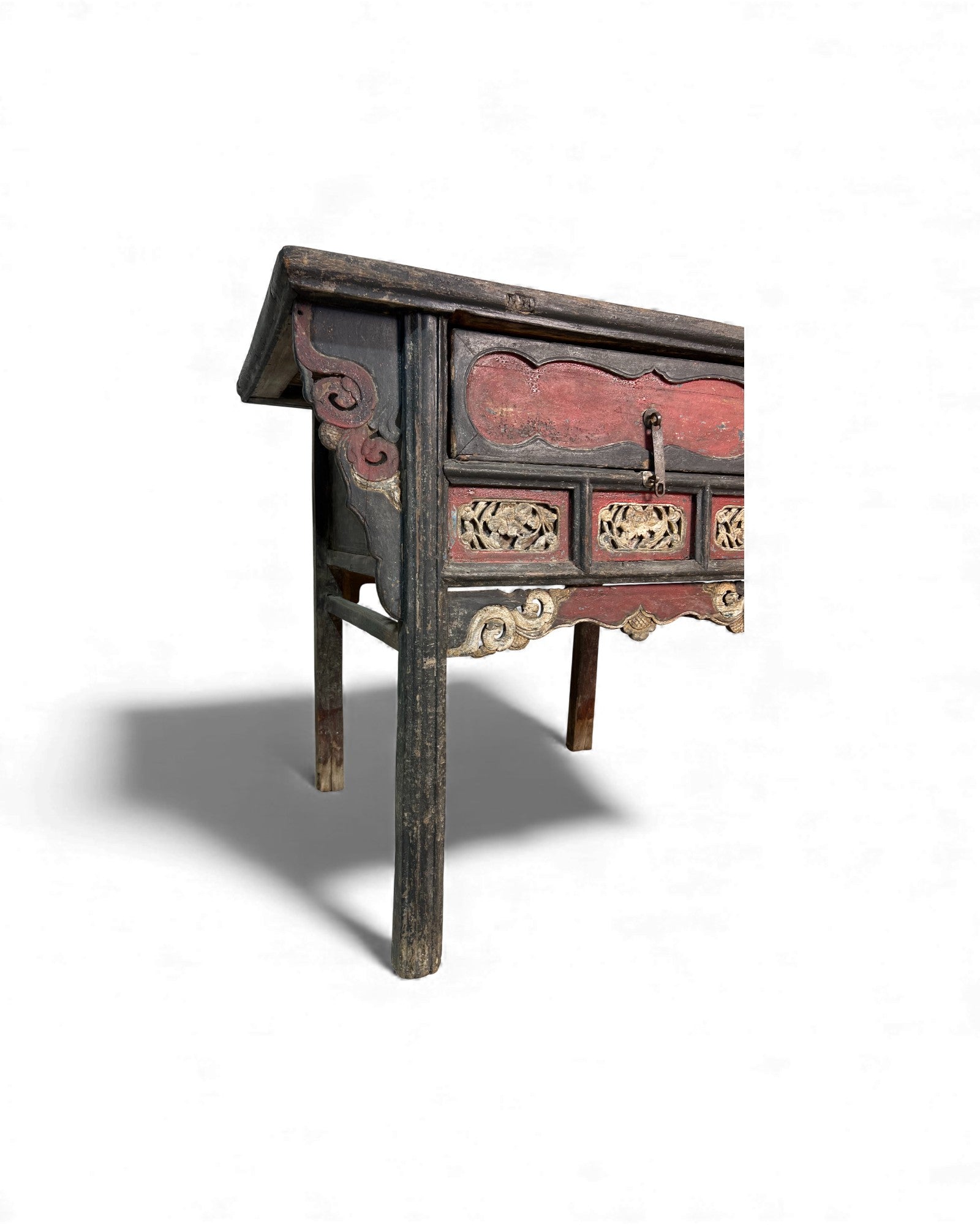 Chinese Black - Lacquer Coffer with Later Red and White Paintwork - Surround Living - 3