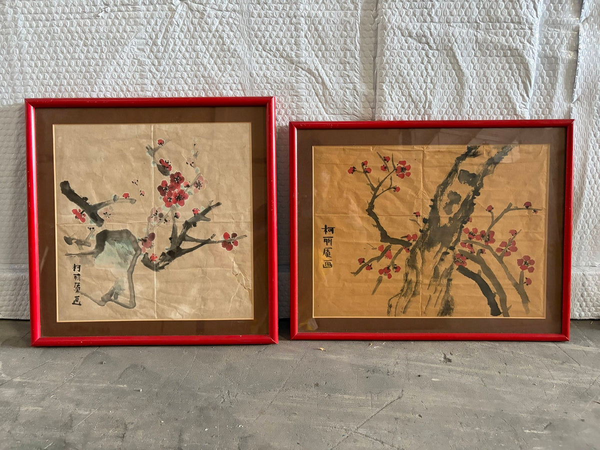 A Pair of Vintage Chinese Plum Blossom Paintings - Surround Living - 2