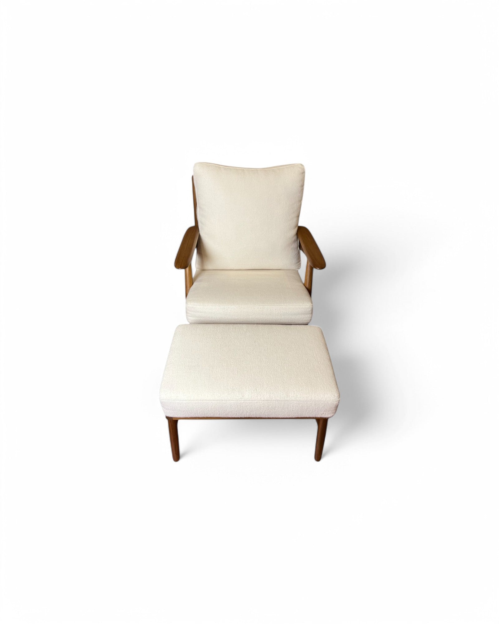 White & Teak Cradle Back Lounge Chair and Ottoman Set