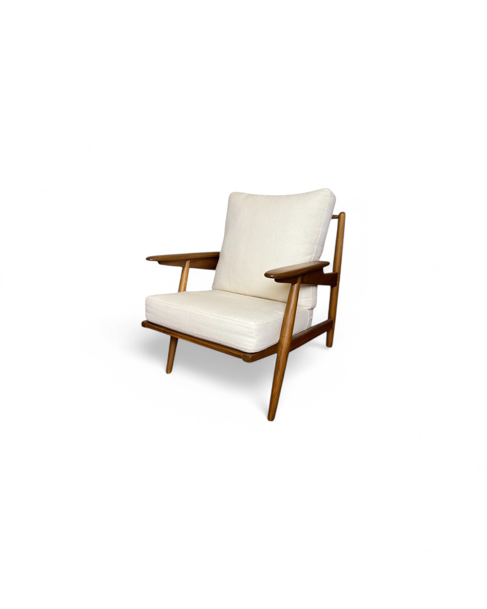 White & Teak Cradle Back Lounge Chair and Ottoman Set