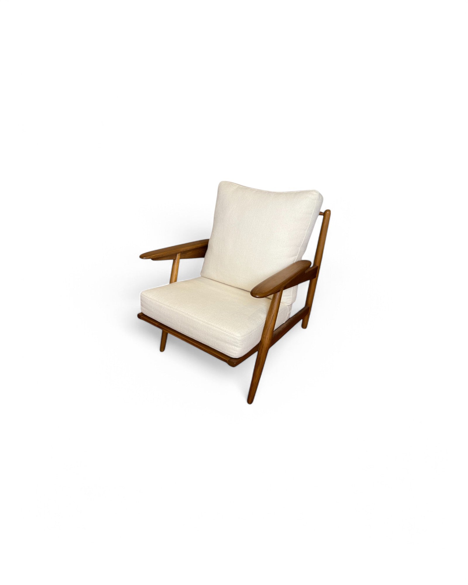 White & Teak Cradle Back Lounge Chair and Ottoman Set