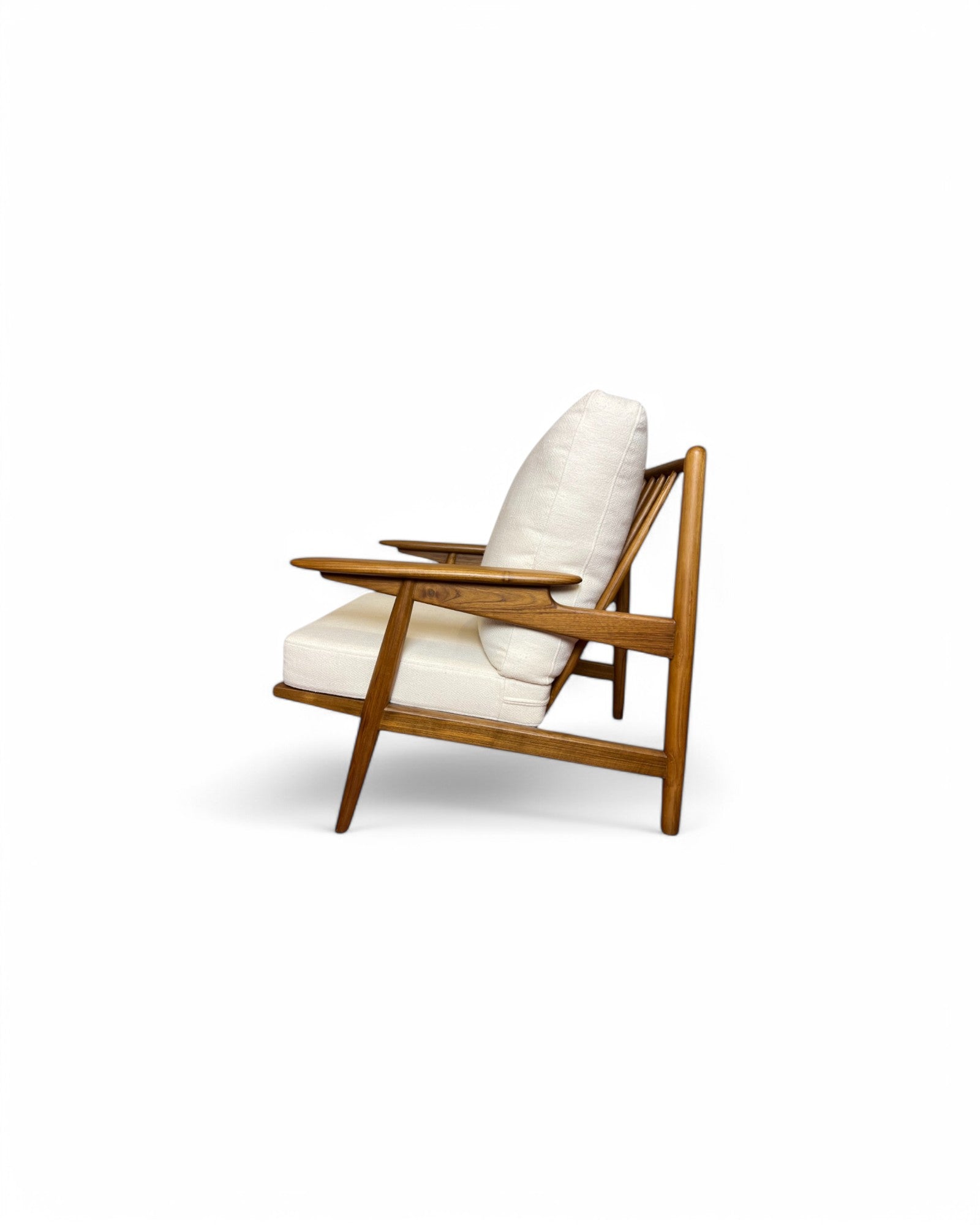 White & Teak Cradle Back Lounge Chair and Ottoman Set