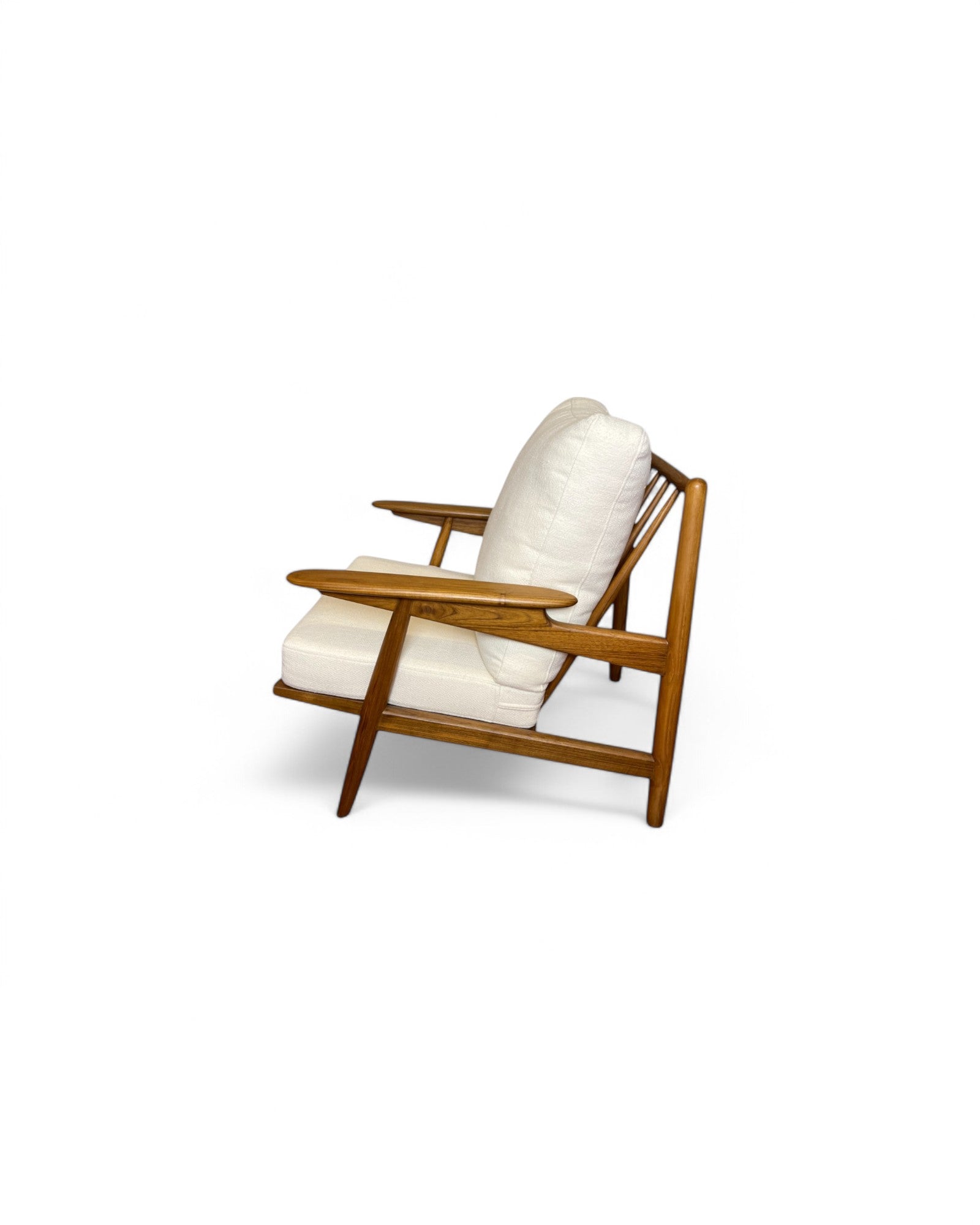 White & Teak Cradle Back Lounge Chair and Ottoman Set