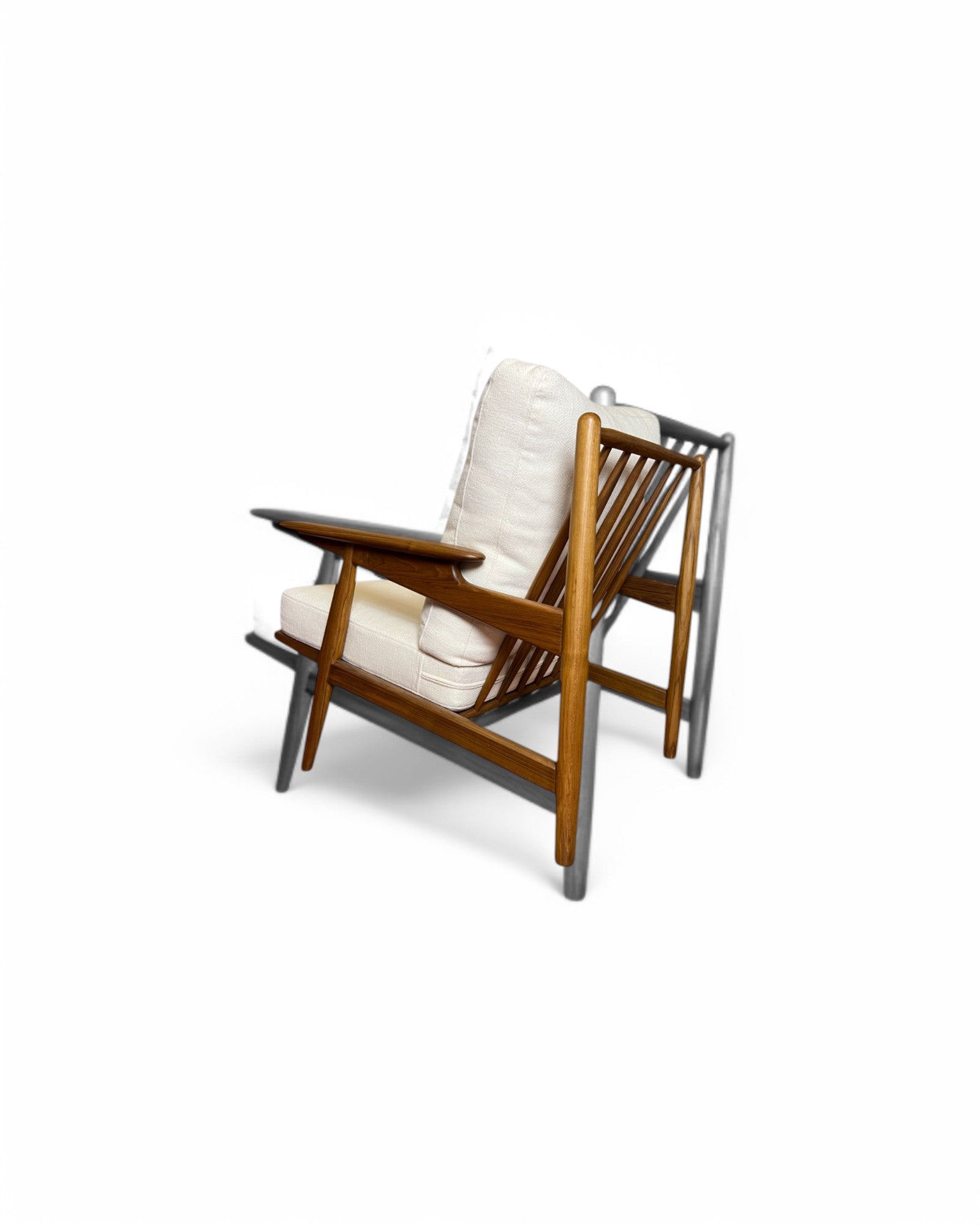 White & Teak Cradle Back Lounge Chair and Ottoman Set