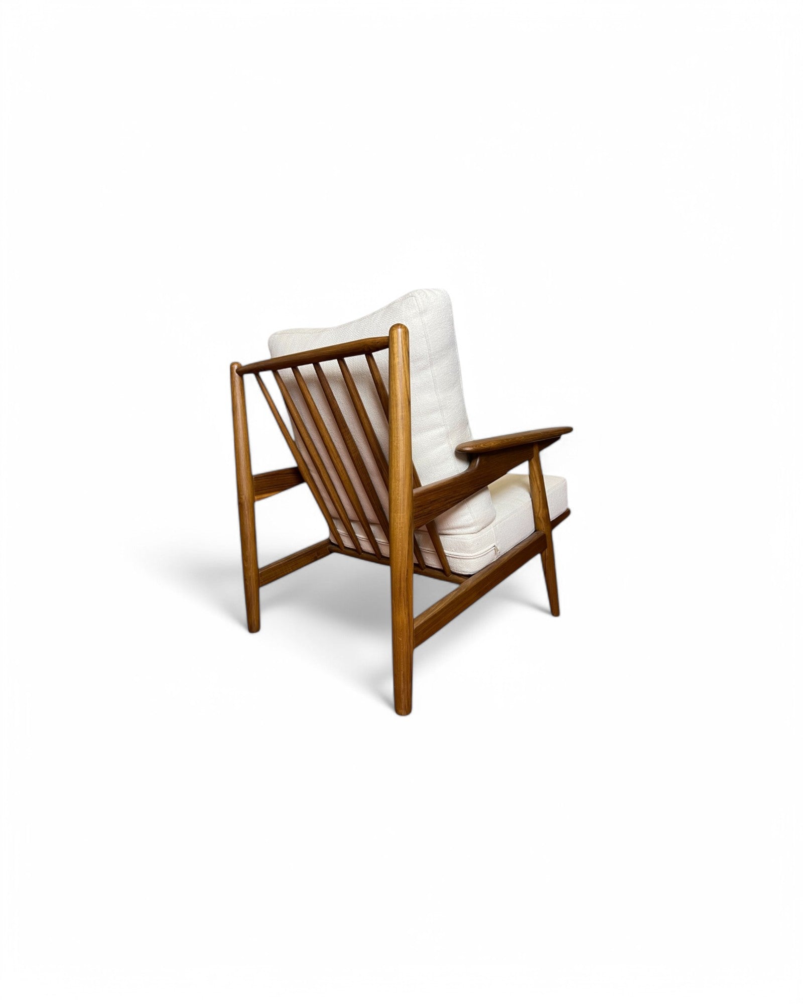 White & Teak Cradle Back Lounge Chair and Ottoman Set