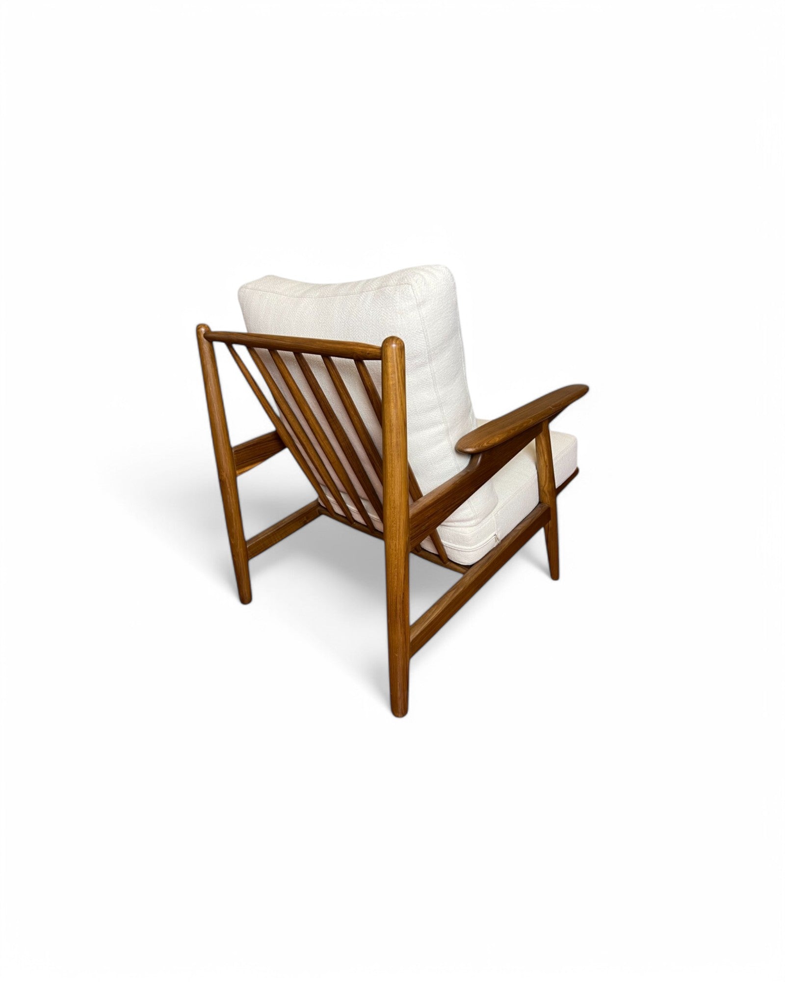 White & Teak Cradle Back Lounge Chair and Ottoman Set