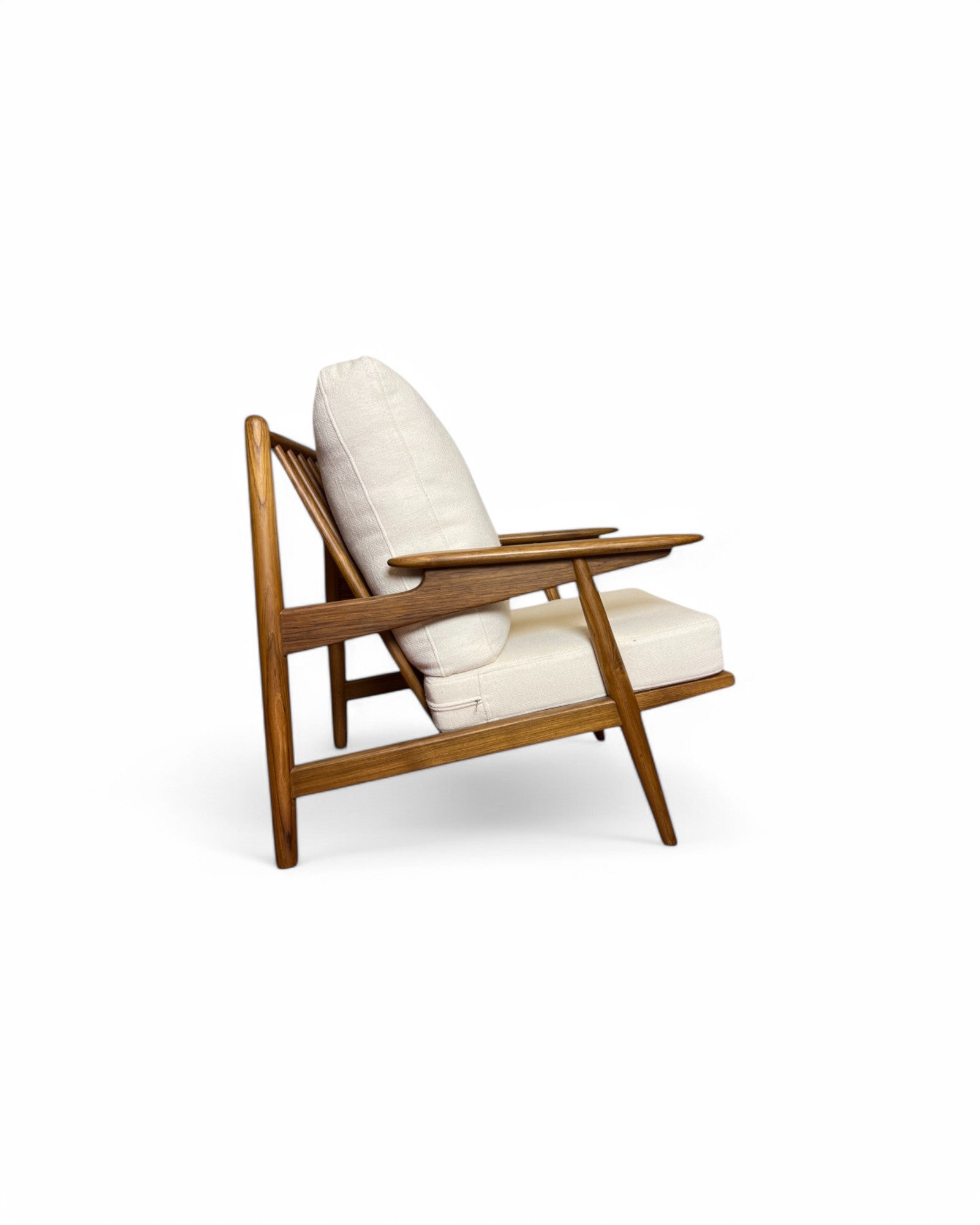 White & Teak Cradle Back Lounge Chair and Ottoman Set