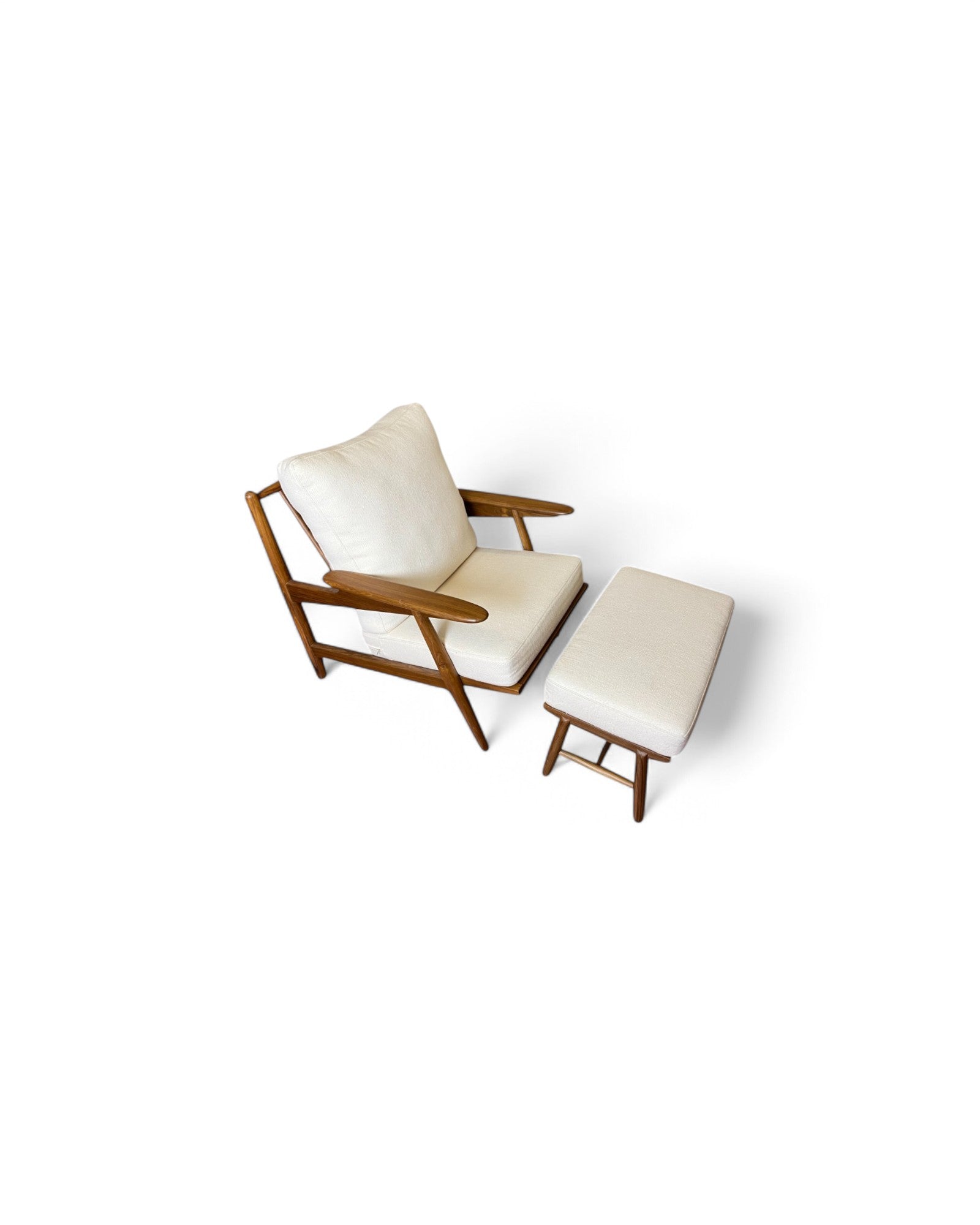 White & Teak Cradle Back Lounge Chair and Ottoman Set