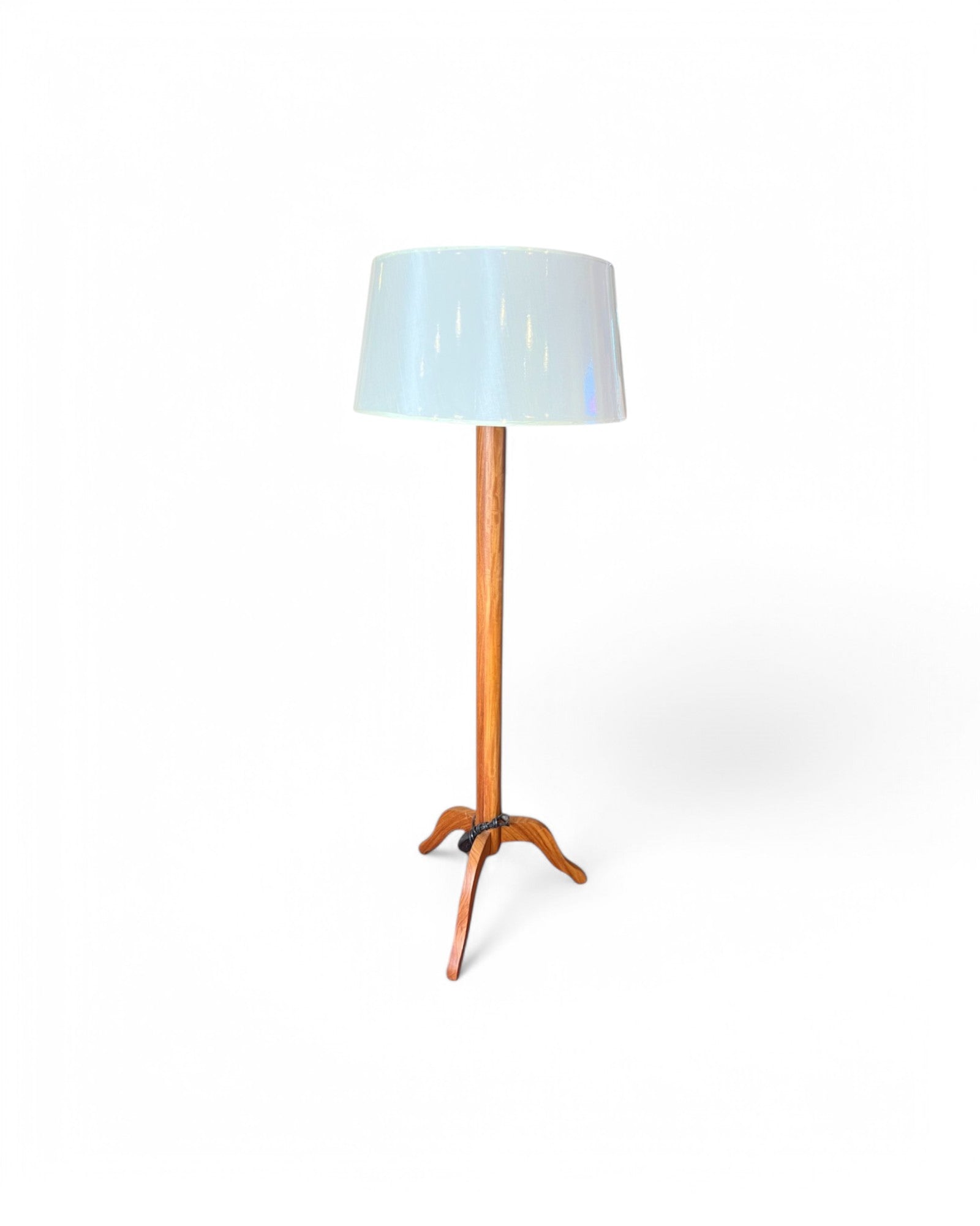 Teak Round White Shade Floor Lamp - 3 Legs