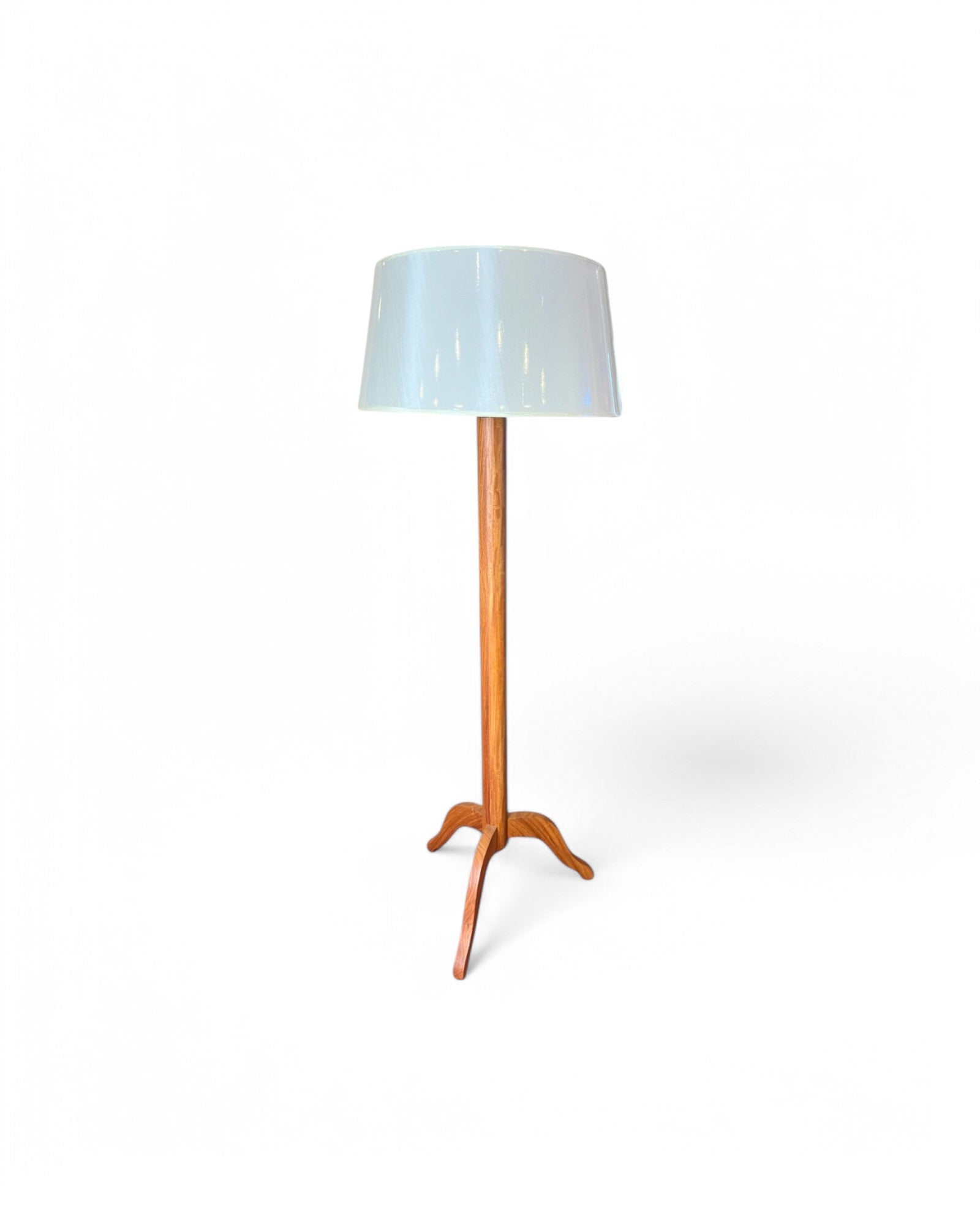 Teak Round White Shade Floor Lamp - 3 Legs