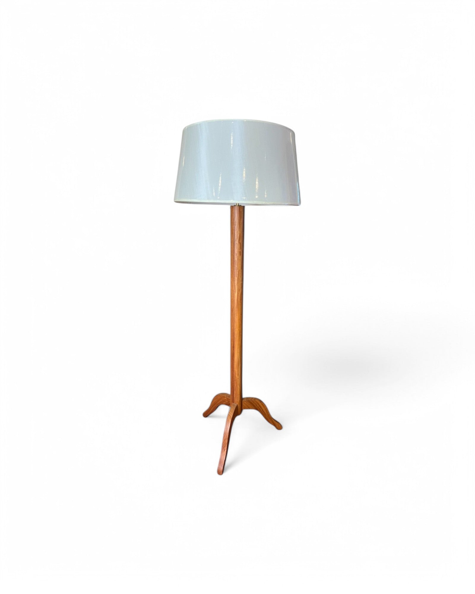 Teak Round White Shade Floor Lamp - 3 Legs
