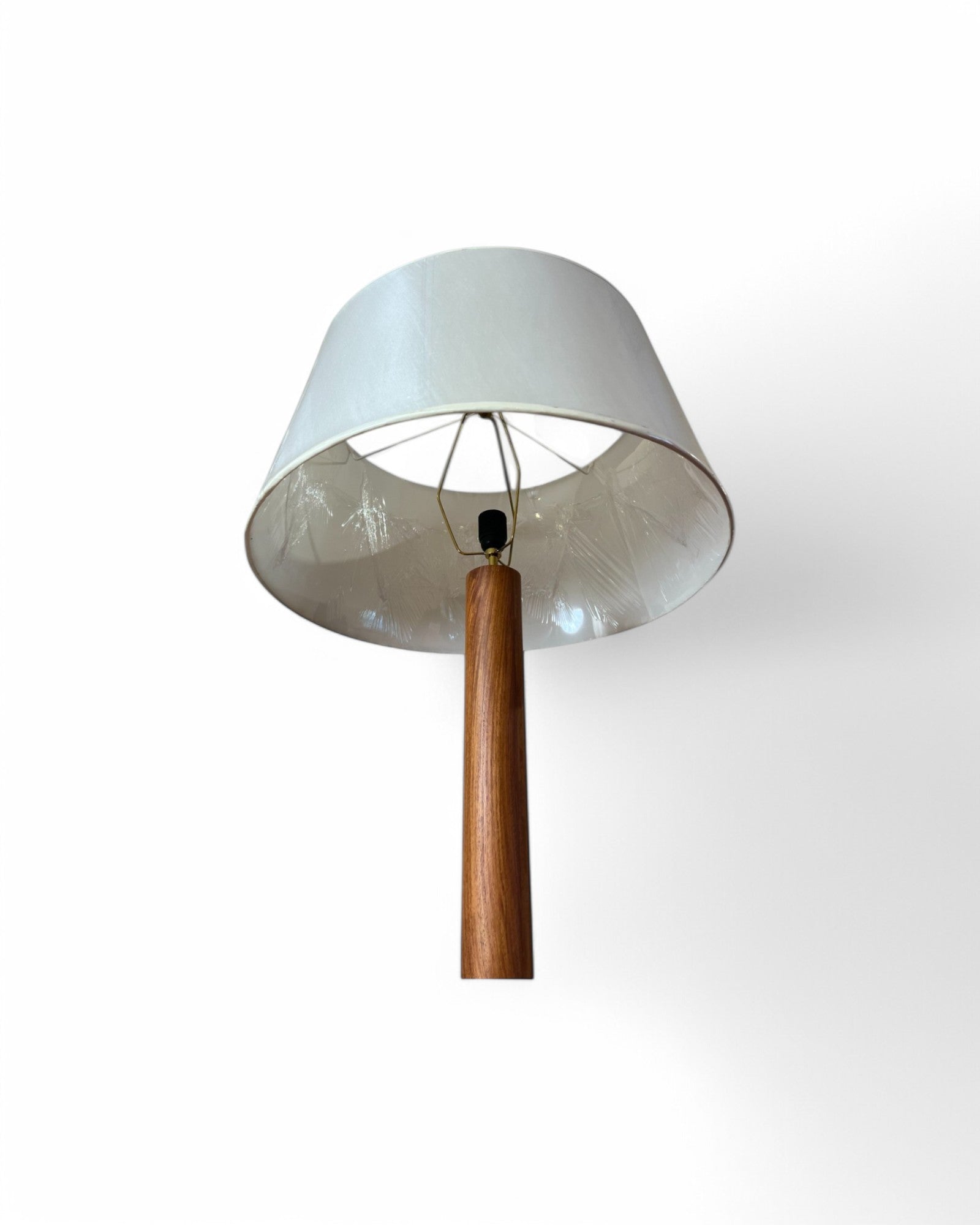 Teak Round White Shade Floor Lamp - 3 Legs