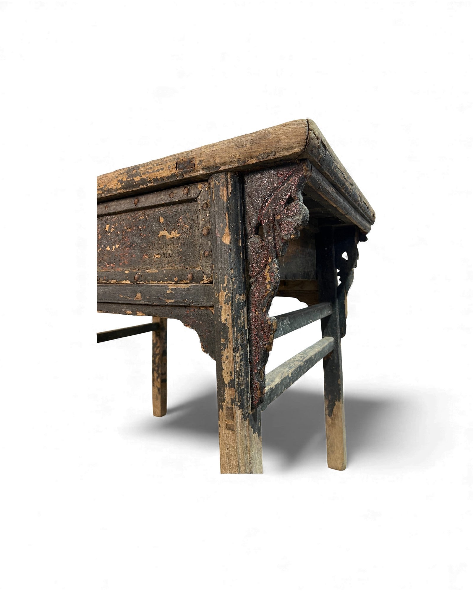 Chinese Carved Coffer with Traces of Red & Black Lacquer, Elm Wood - Surround Living - 36