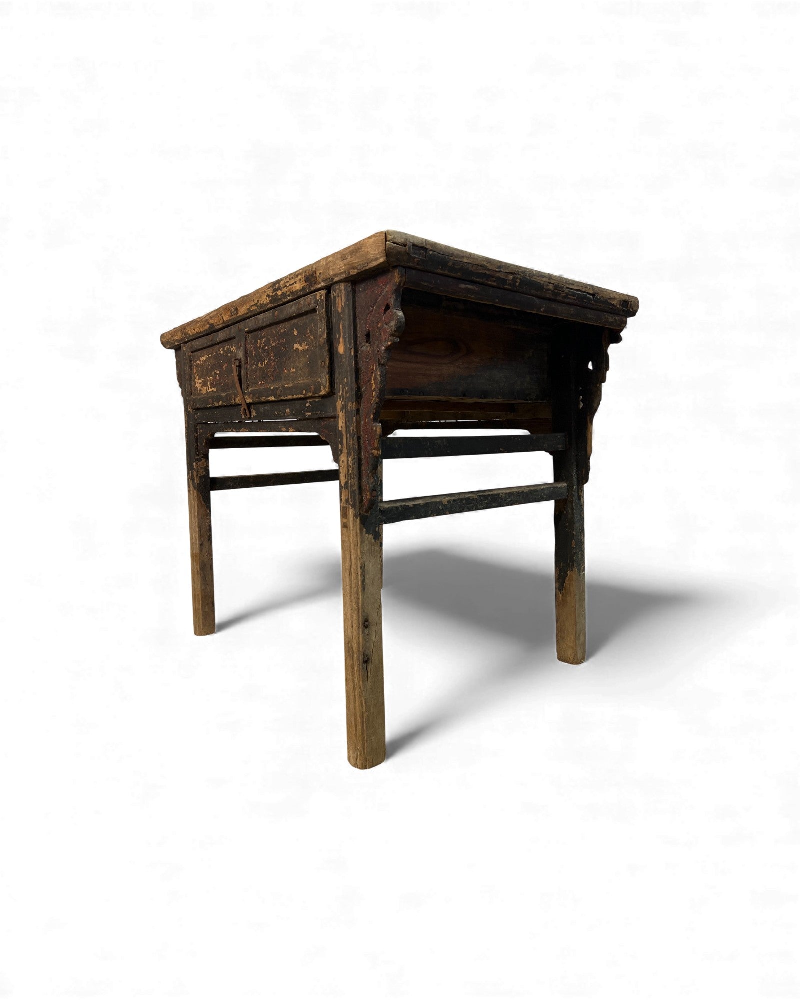 Chinese Carved Coffer with Traces of Red & Black Lacquer, Elm Wood - Surround Living - 2